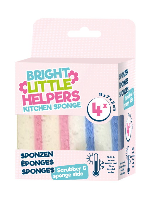 Bright Little Helpers Schuurspons 4 stuks - 11x7x2 cm - Scrub & Soft Side - Zacht in Warm Water - Hard in Koud Water