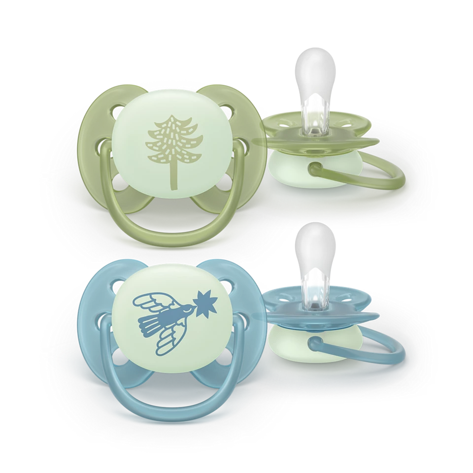 Philips Avent Fopspeen Ultra Soft Night Olijf-Blauw +18 maand - 2 stuks