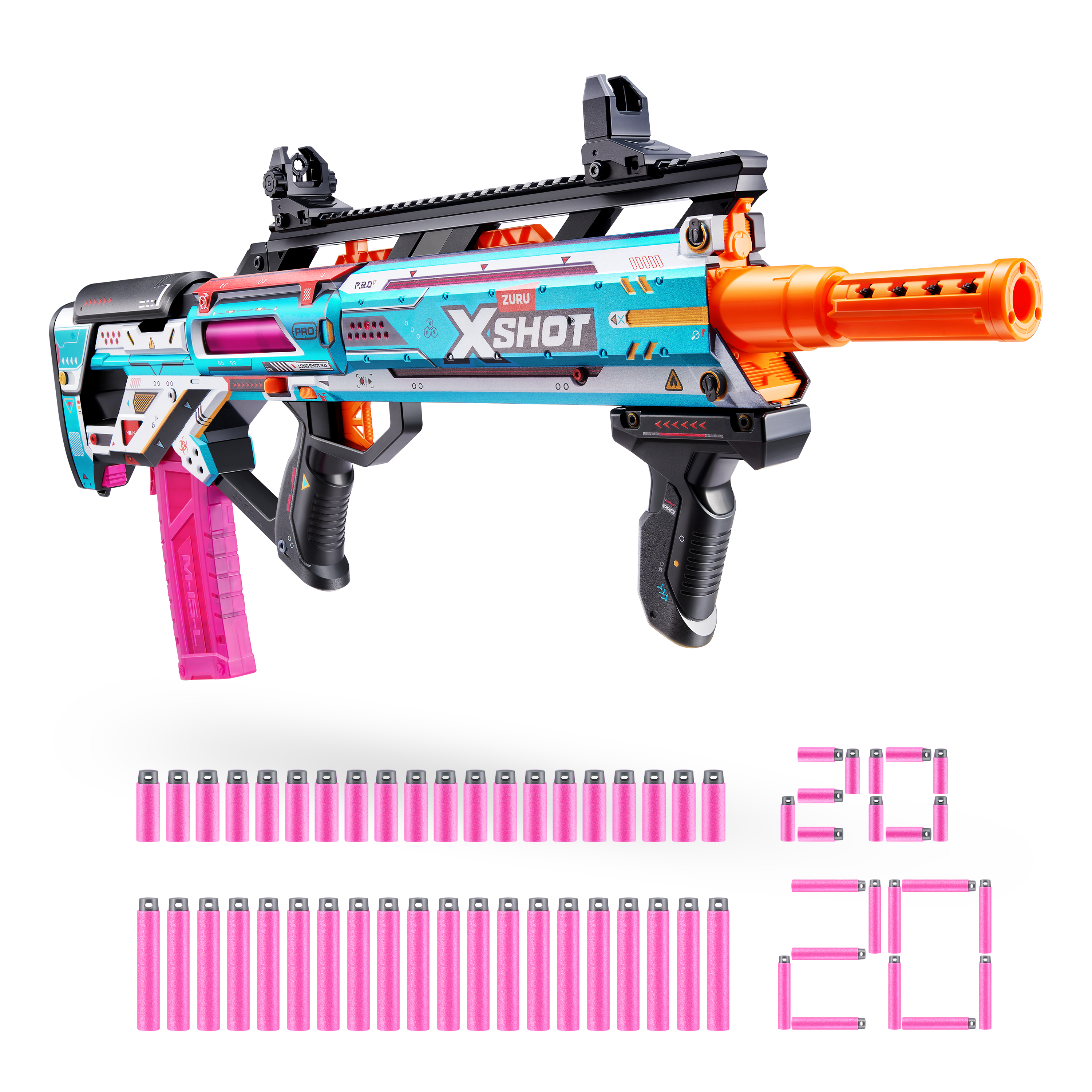 X-shot Skins Pro Longshot 2.0 met 40 darts 20 lang en 20 kort, 70 cm