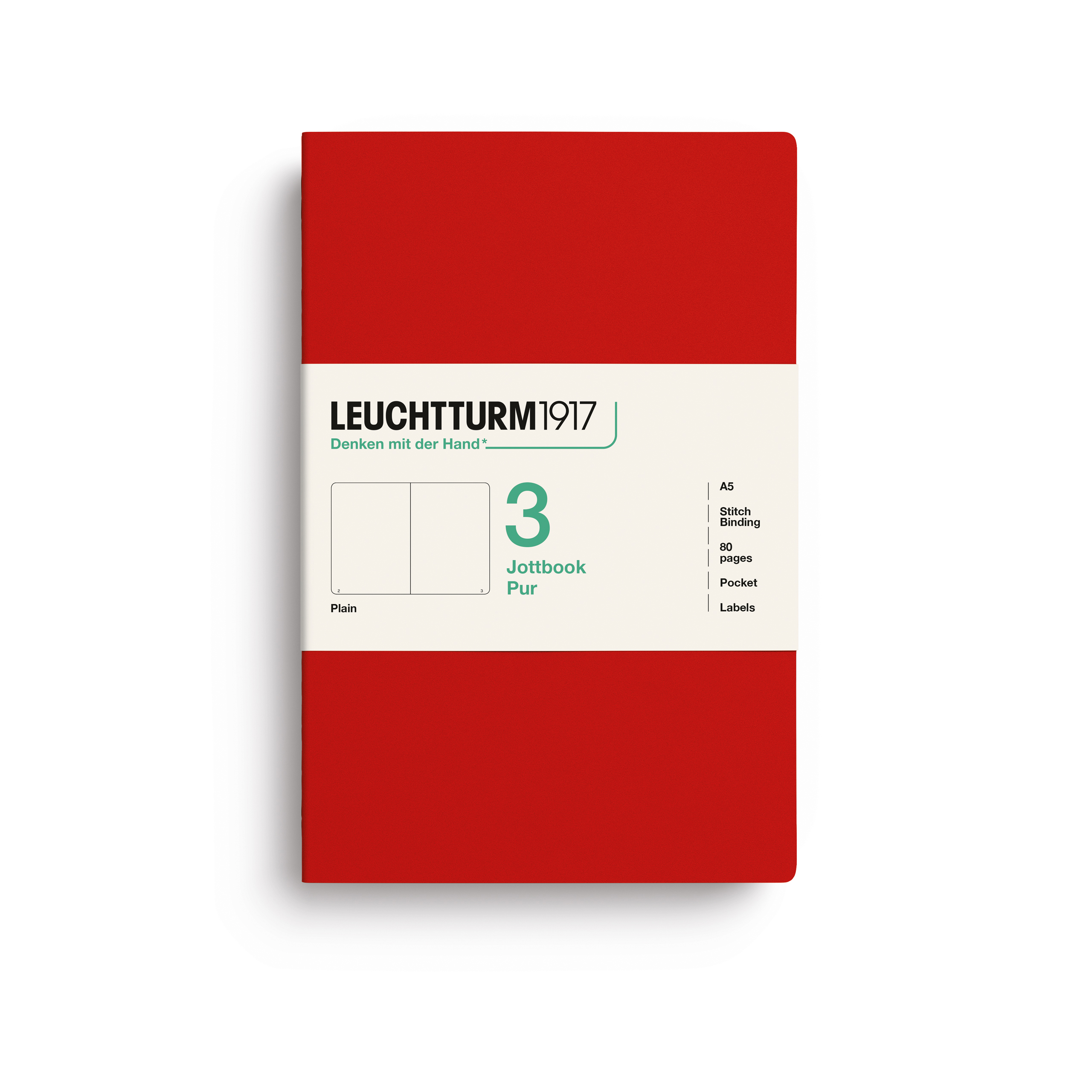 Leuchtturm 1917 Jottbook Pur Notitieboek A5 Blanco 80 vel Cherry - 3 stuks