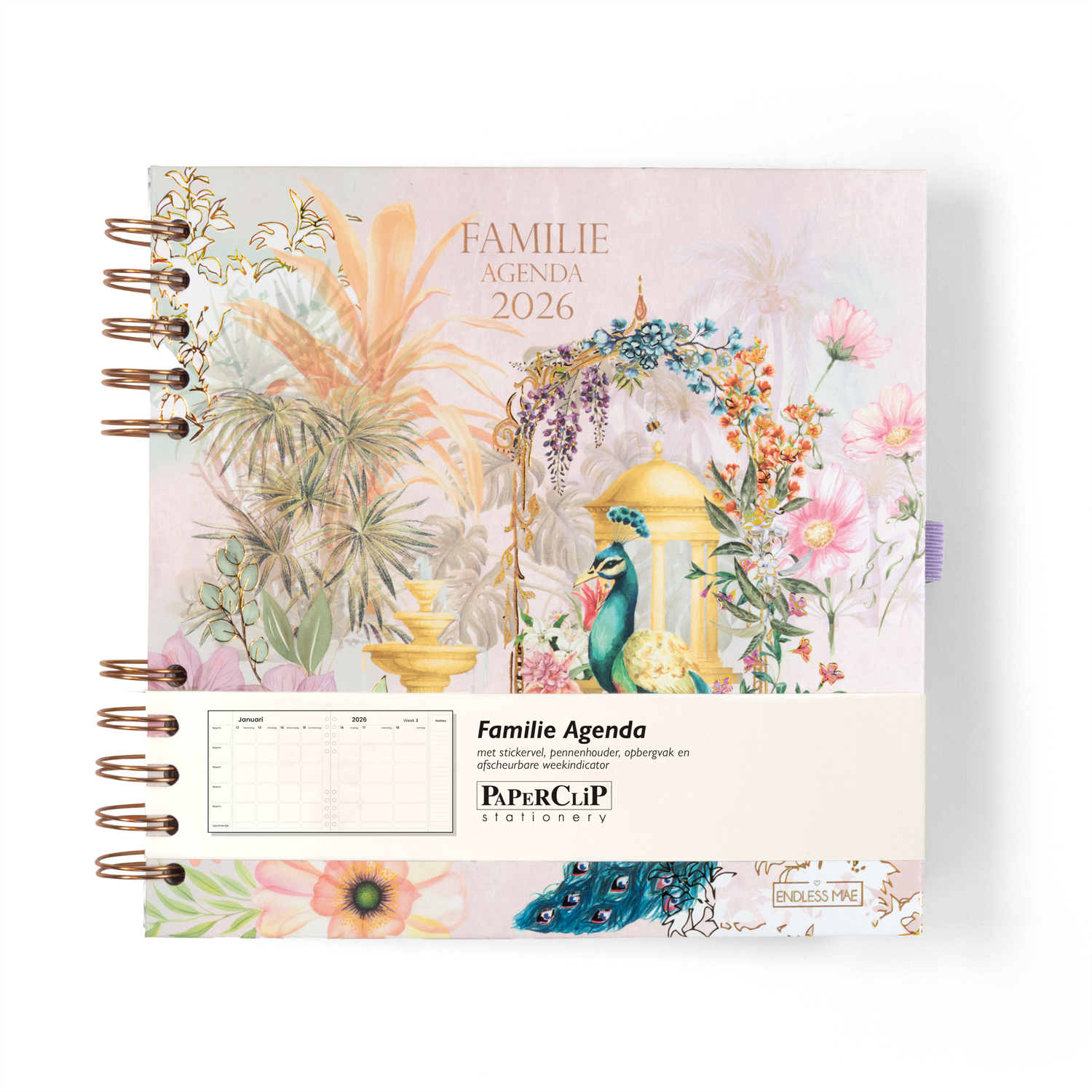 Paperclip Familie Agenda 2026 Endless Mae Spiraal 1week/2pag 19.6x19.6 cm