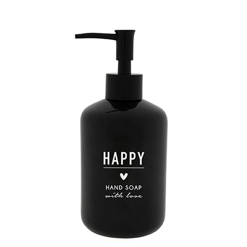 Bastion Collections Zeepdispenser Happy 350ml - Keramiek - 8x18 cm - Zwart