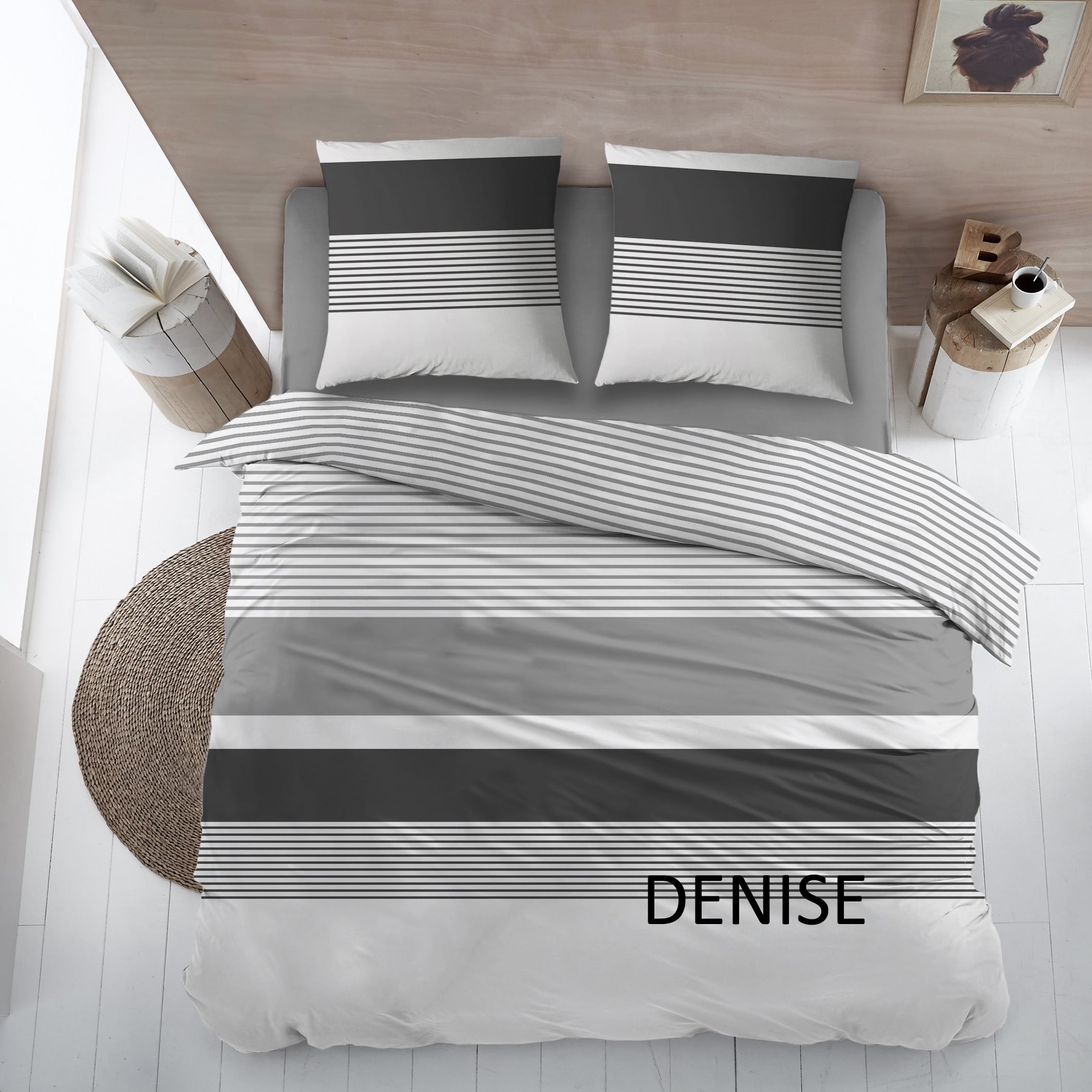 Cottons Dekbedovertrek Denise Streep Grijs-Wit 140x220 cm Flanel