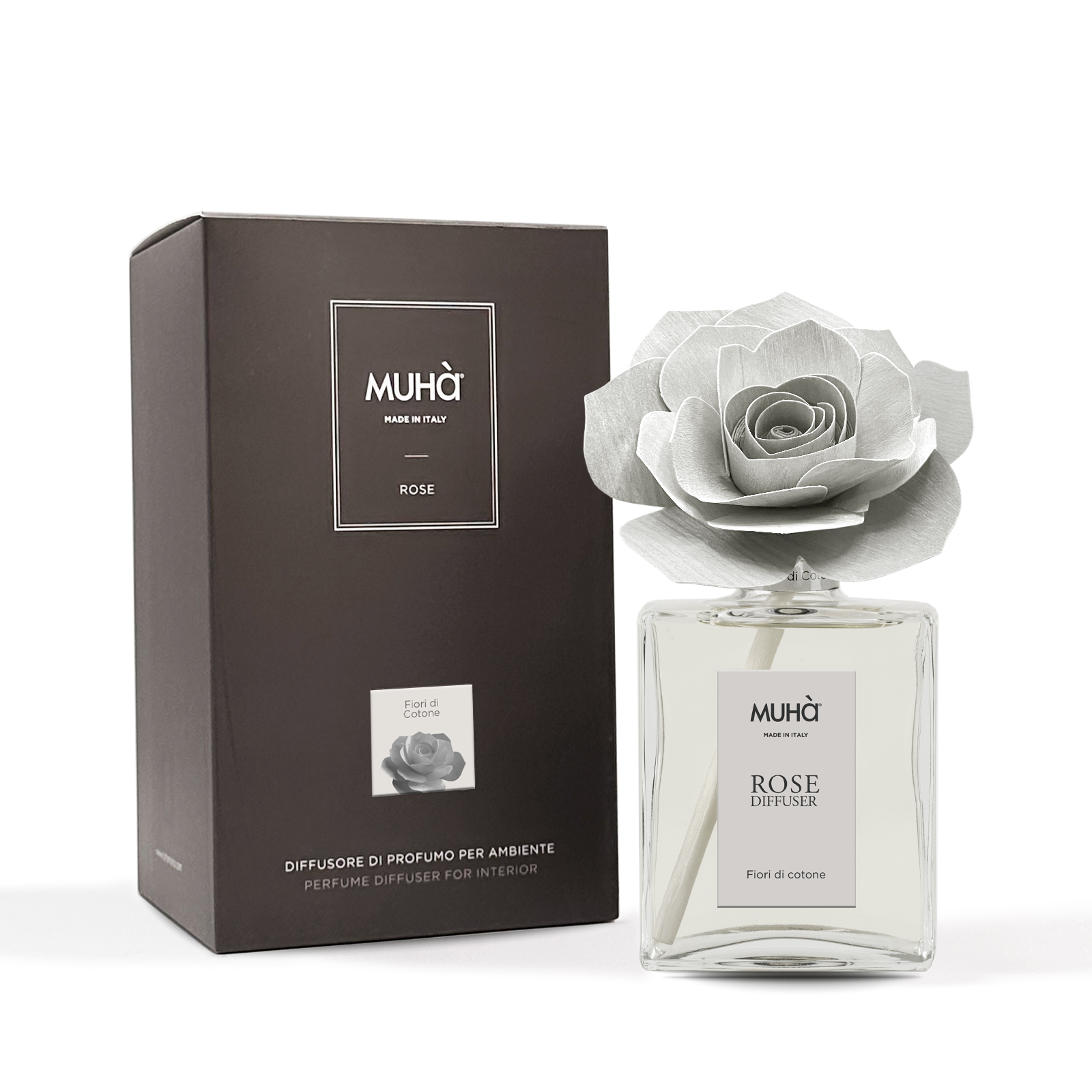Muhà Geurdiffuser Rose Grey 200ml - Cotton Flowers