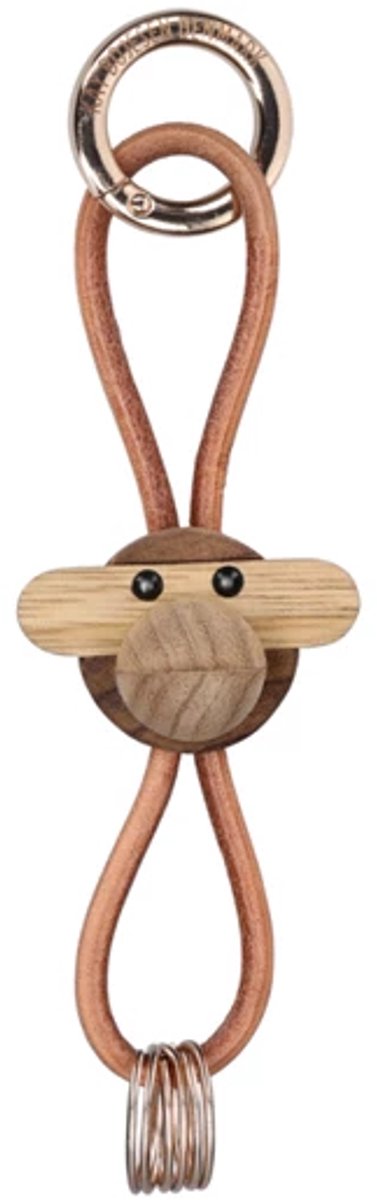 Kay Bojesen Sleutelhanger Aap - Lederen Koord 12.5cm - Goud/Naturel - Teak/Limba