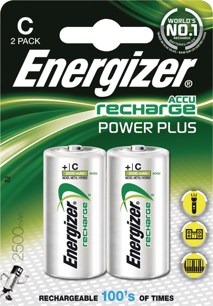 Energizer Heroplaadbare C Batterij HR14 Powerplus 2500 mAh - 2 stuks op blister