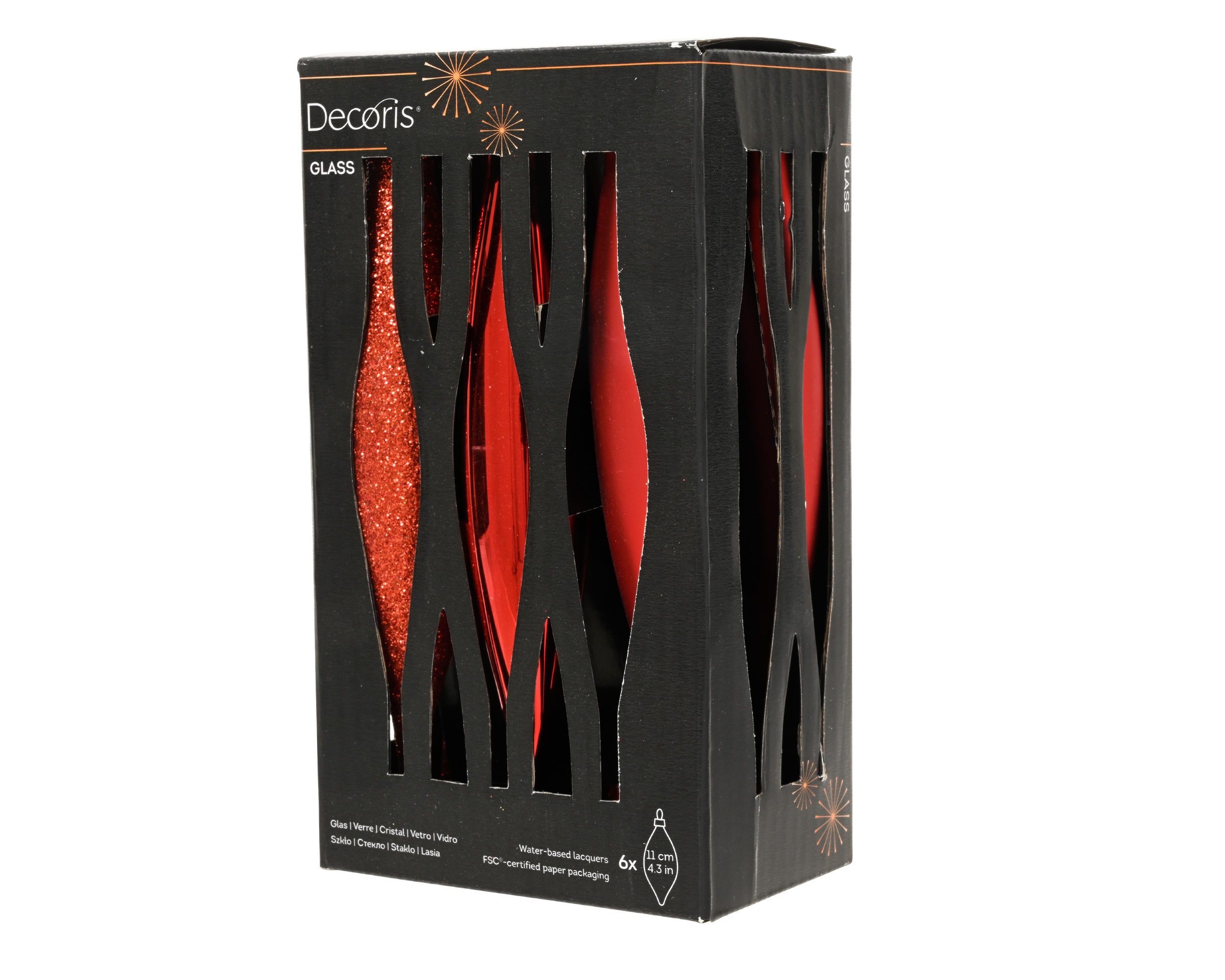 Boomhanger Glas IJspegel Kerstrood 2.5x14.5 cm set 6 stuks