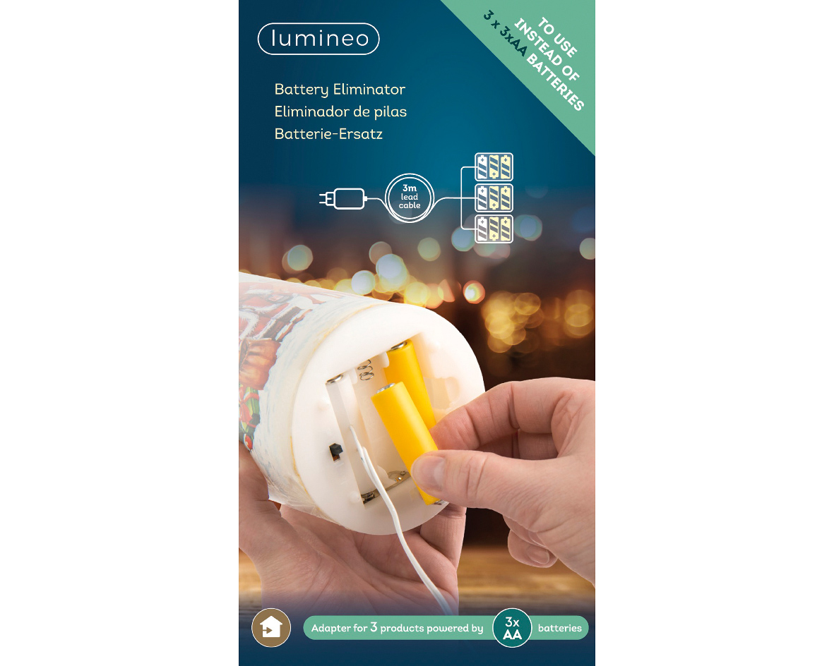 Lumineo Batterijvervanger 4.5V 3x AA voor 3 Toestellen - 2.55m Kabel Wit