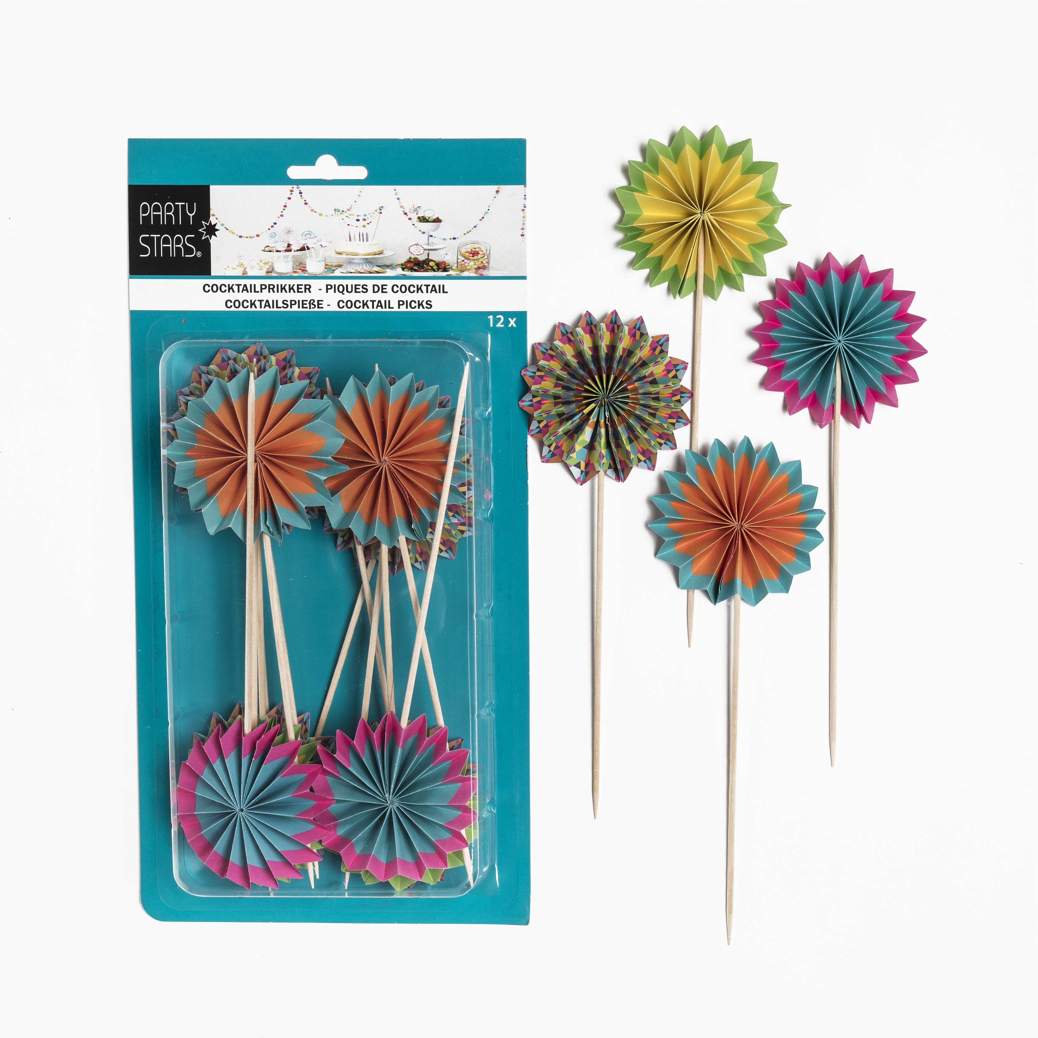 Party Stars Apero Prikkers met Waaier 15cm - 12 Stuks