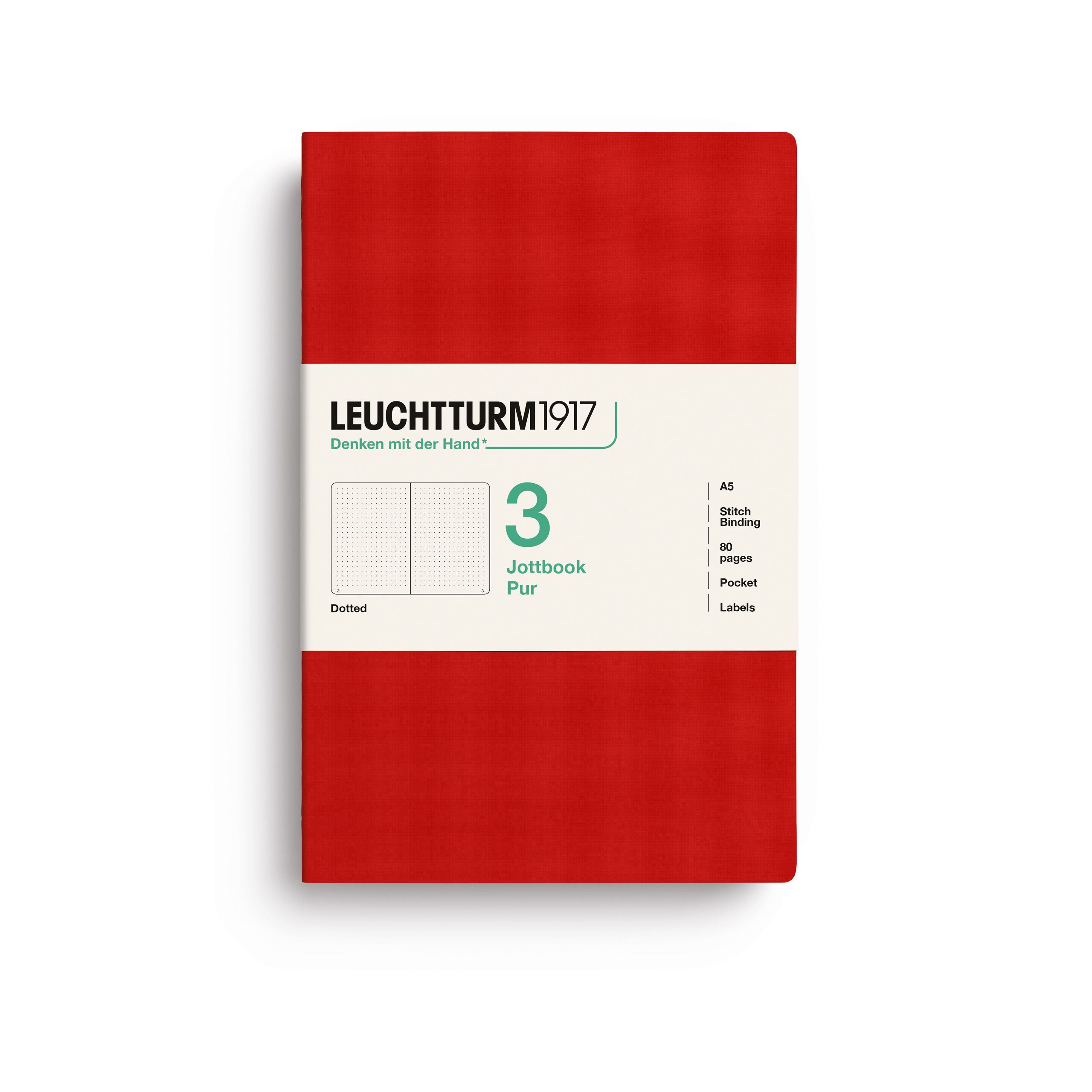 Leuchtturm 1917 Jottbook Pur Notitieboek A5 Dotted 80 vel Cherry - 3 stuks