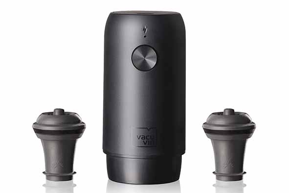 Vacu Vin Elektrische Wine Saver Zwart met 2 Vacuum Flessenstop voor Wijn - Oplaadbaar