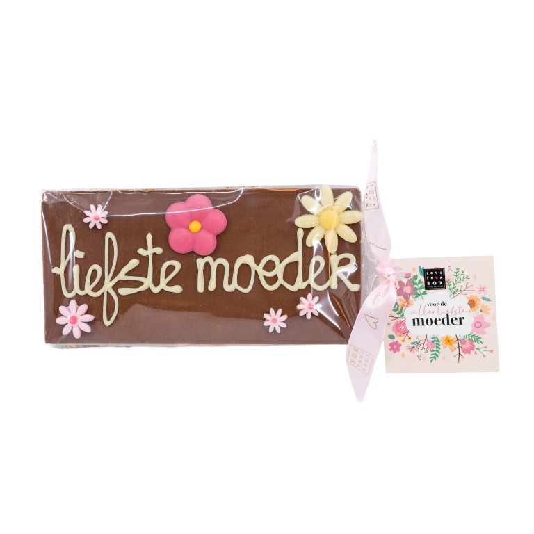 Love in a Box Chocoladereep Liefste Moeder 100g - Melkchocolade Geschreven met Witte Chocolade