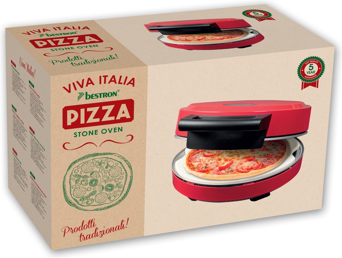 Bestron Pizzasteenover, Pizza oven met steen, 30 cm, 1500 Watt, Rood