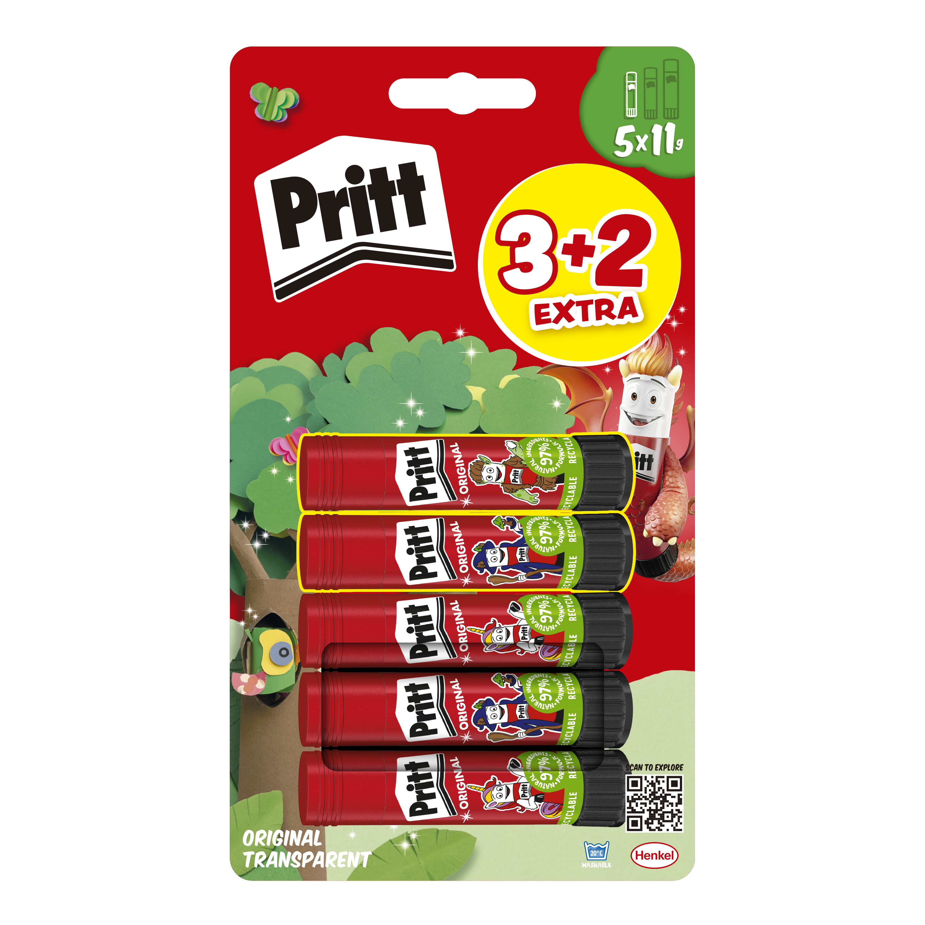 Pritt Original Lijm Stick 5x11 g 3+2 Gratis