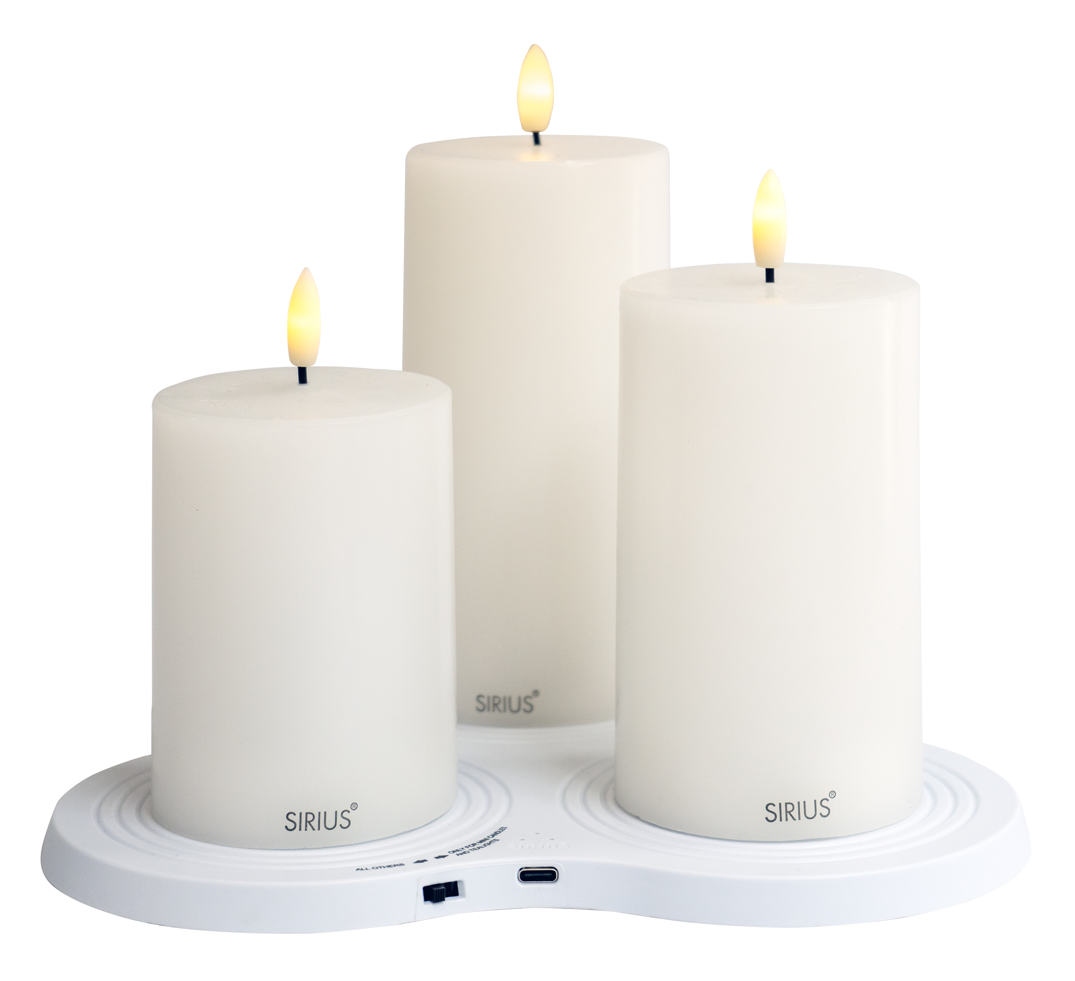Sirius Kaars Sille White set 3 stuks - Herlaadbaar - met Multicharger