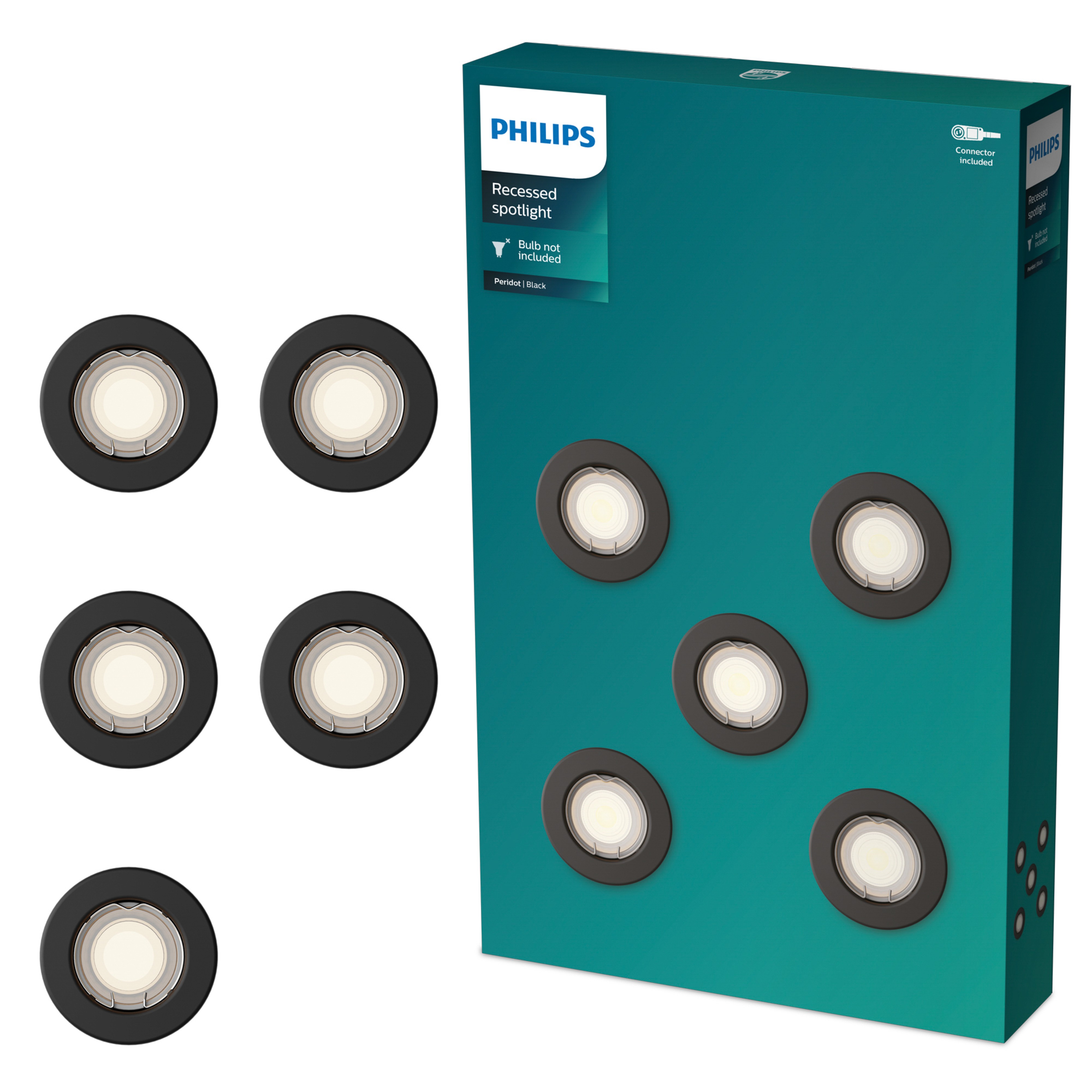 Philips Inbouwspot Peridot Rond GU10 Zwart - 5 stuks