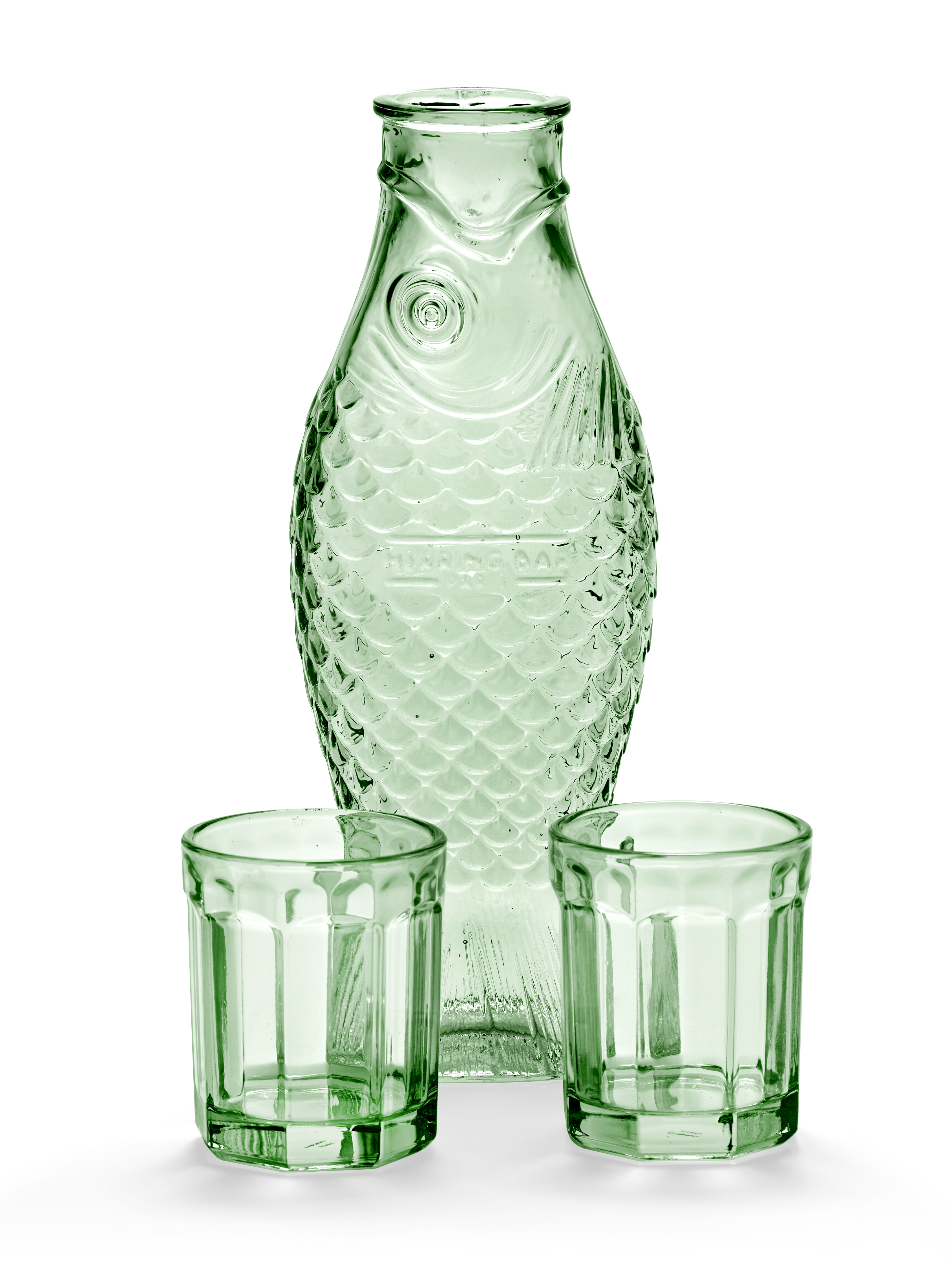 Serax Karaf Green Fish & Fish met 2 Glazen - Glas - by Paola Navone
