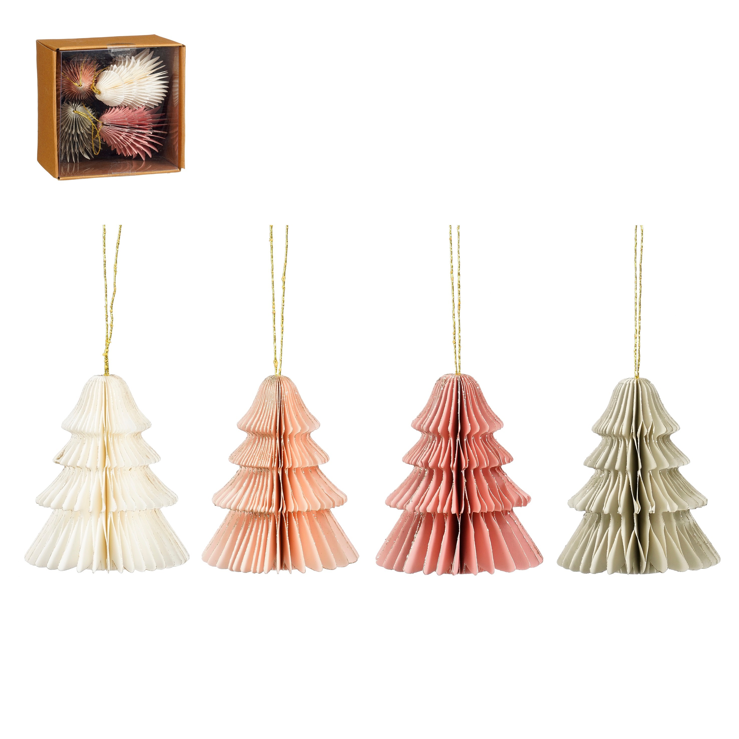 Boomhanger Mica Decoboom 9x10 cm set 4 stuks - Papier - Verschillende Kleuren in Set