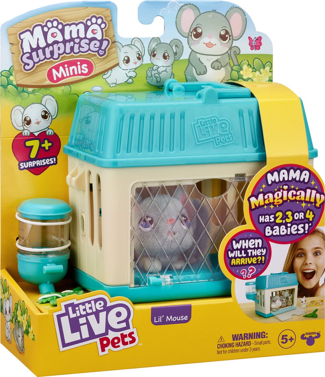 Mama Surprise - Minis, lil Mouse blauw 2,3 of 4 baby's, compleet met kooi,