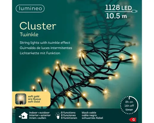 Kerstverlichting LED Cluster Twinkle 10.5m - 1128 Lights - Black/Soft Gold - In/Outdoor