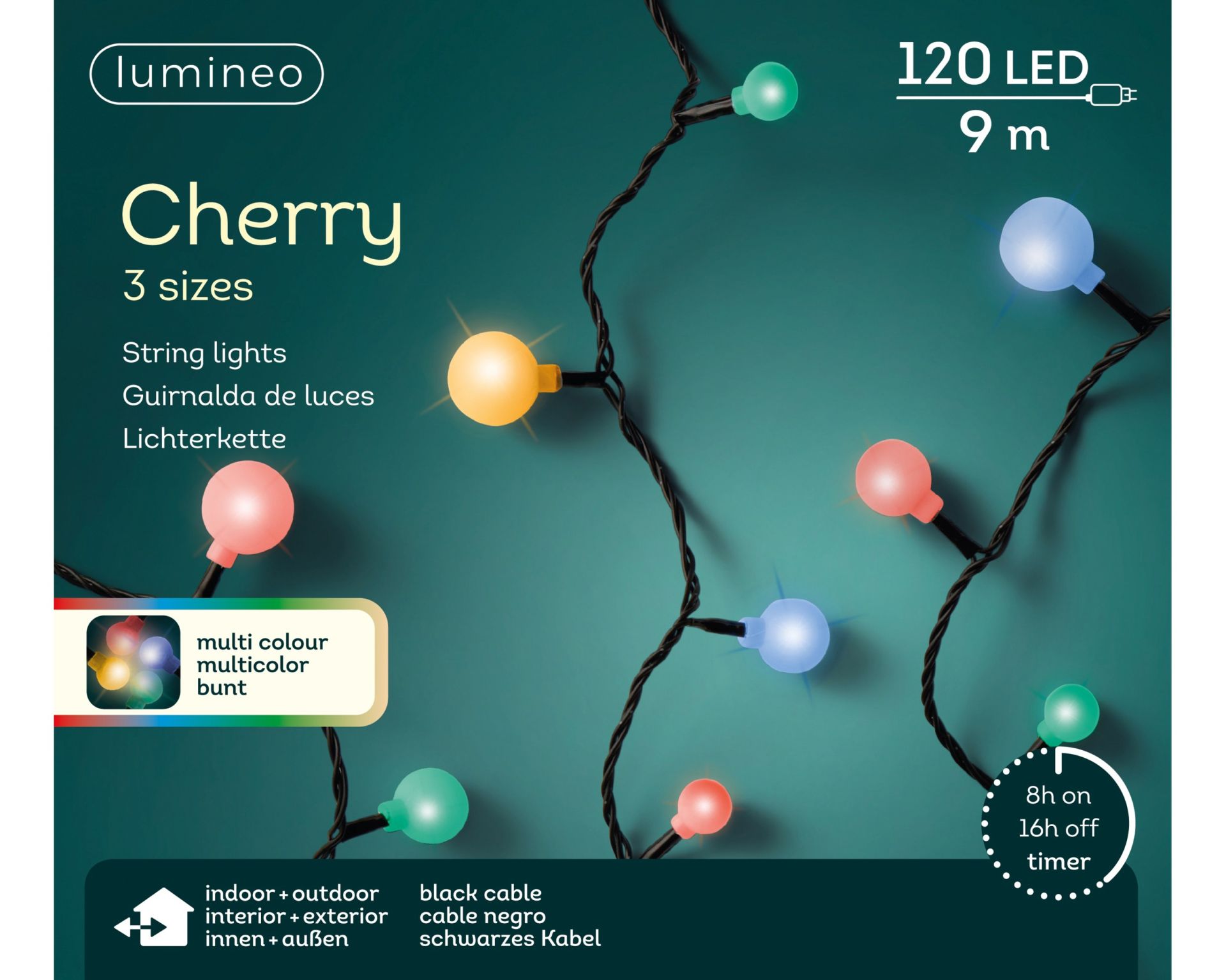 Kerstverlichting LED Cherry 9m - 120 leds - Black/Multicolor - In/Outdoor