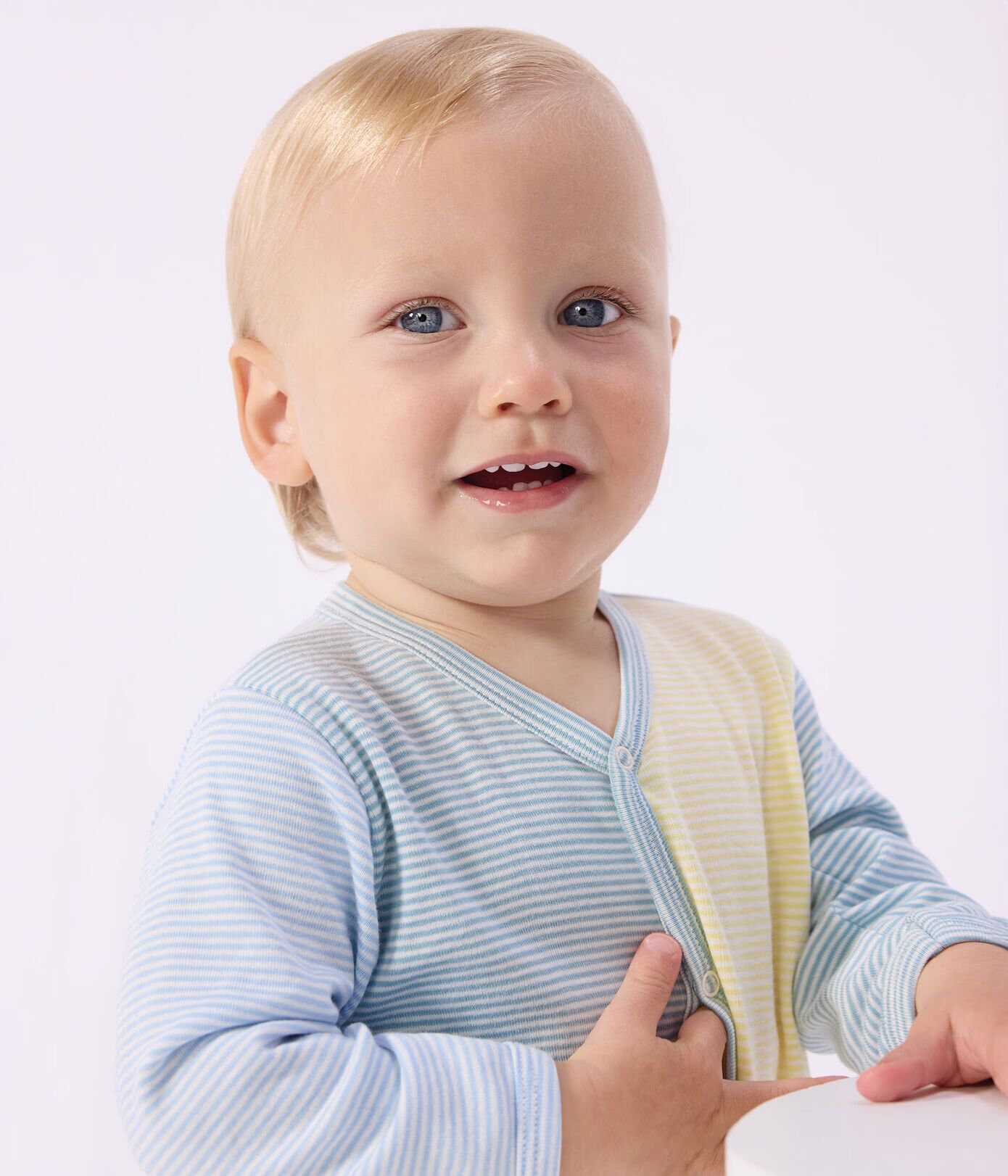 Petit Bateau Pyjama met Voetjes Baby Gestreept Blauw-Geel-Wit - 9 maand