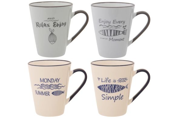 Cosy&Trendy Beker Pesci 30cl Assorti D8.7xH10.5cm - Koffietas - Porselein - Prijs per stuk