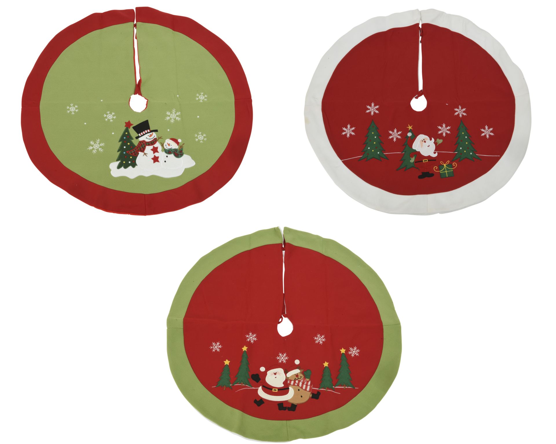 Kerstboomrok Vilt met Kerstfiguur 90 cm - Rood/Groen - Assorti - prijs per stuk
