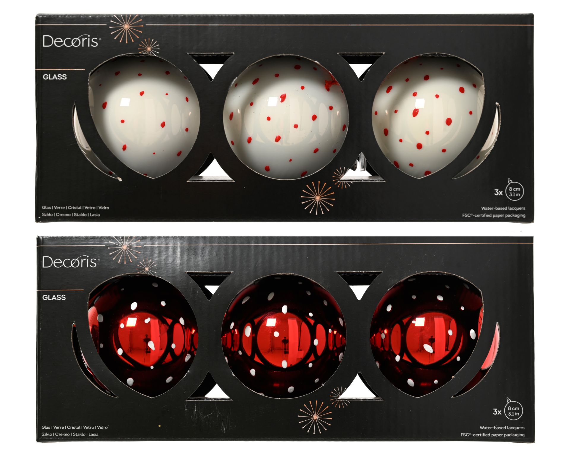 Kerstbal Glas 8cm met Stippen - assorti - prijs per stuk