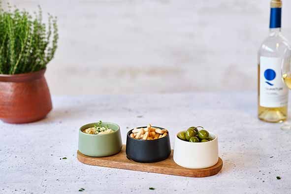 Cosy&Trendy Aperoset Bites 4-delig Serveerplank 32x10.5 cm & 3 Bowls