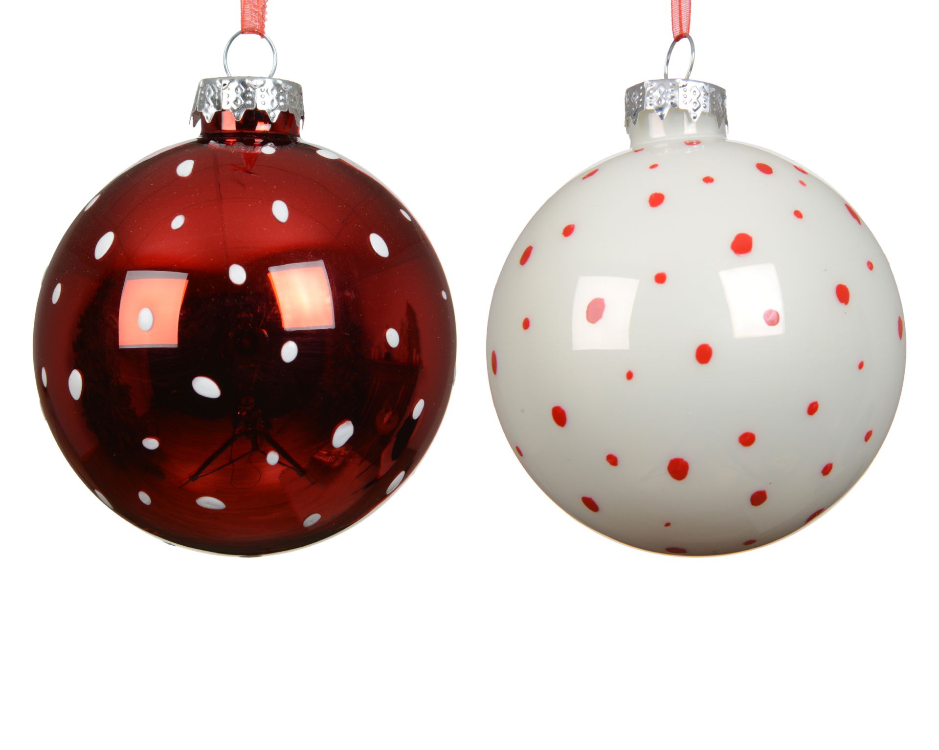 Kerstbal Glas 8cm met Stippen - assorti - prijs per stuk