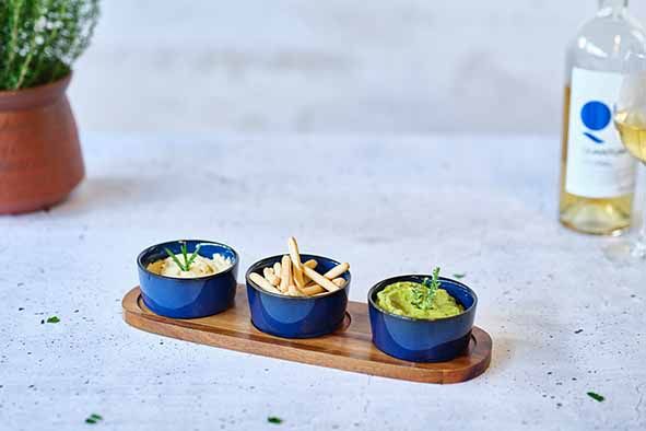 Cosy&Trendy Aperoset 4-delig Blauw Serveerplank 32x10.5 cm & 3 Bowls