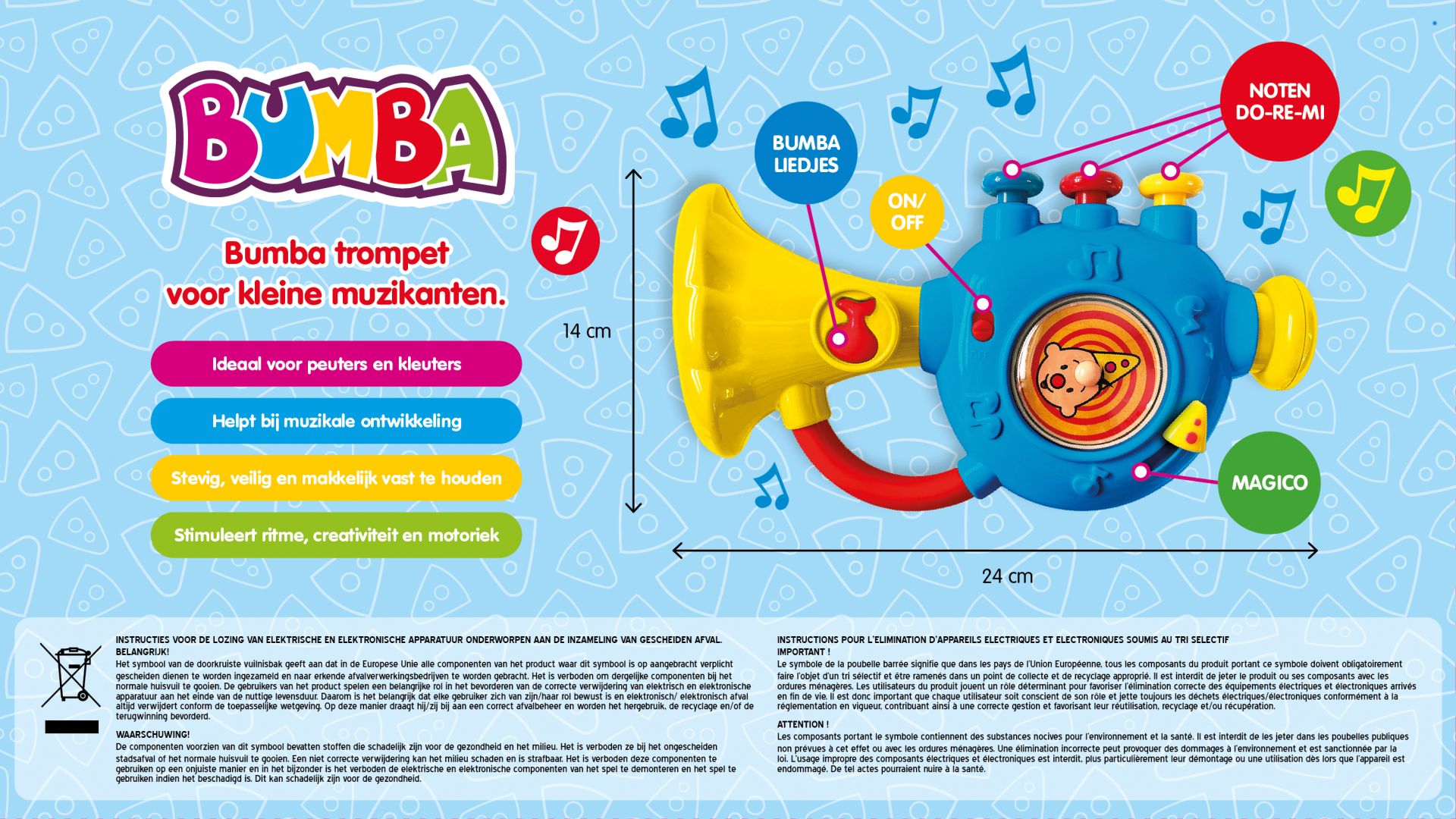 Bumba Trompet Blauw 14x24 cm