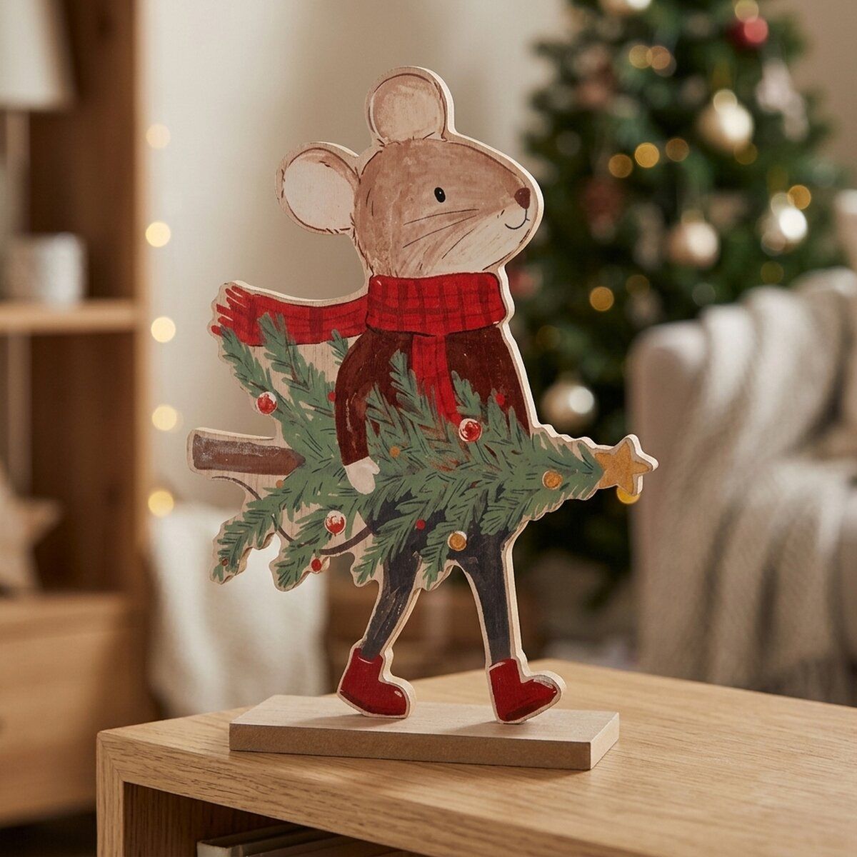 Boltze Home Muis Millie met Kerstboom - 15.5x5x22 cm