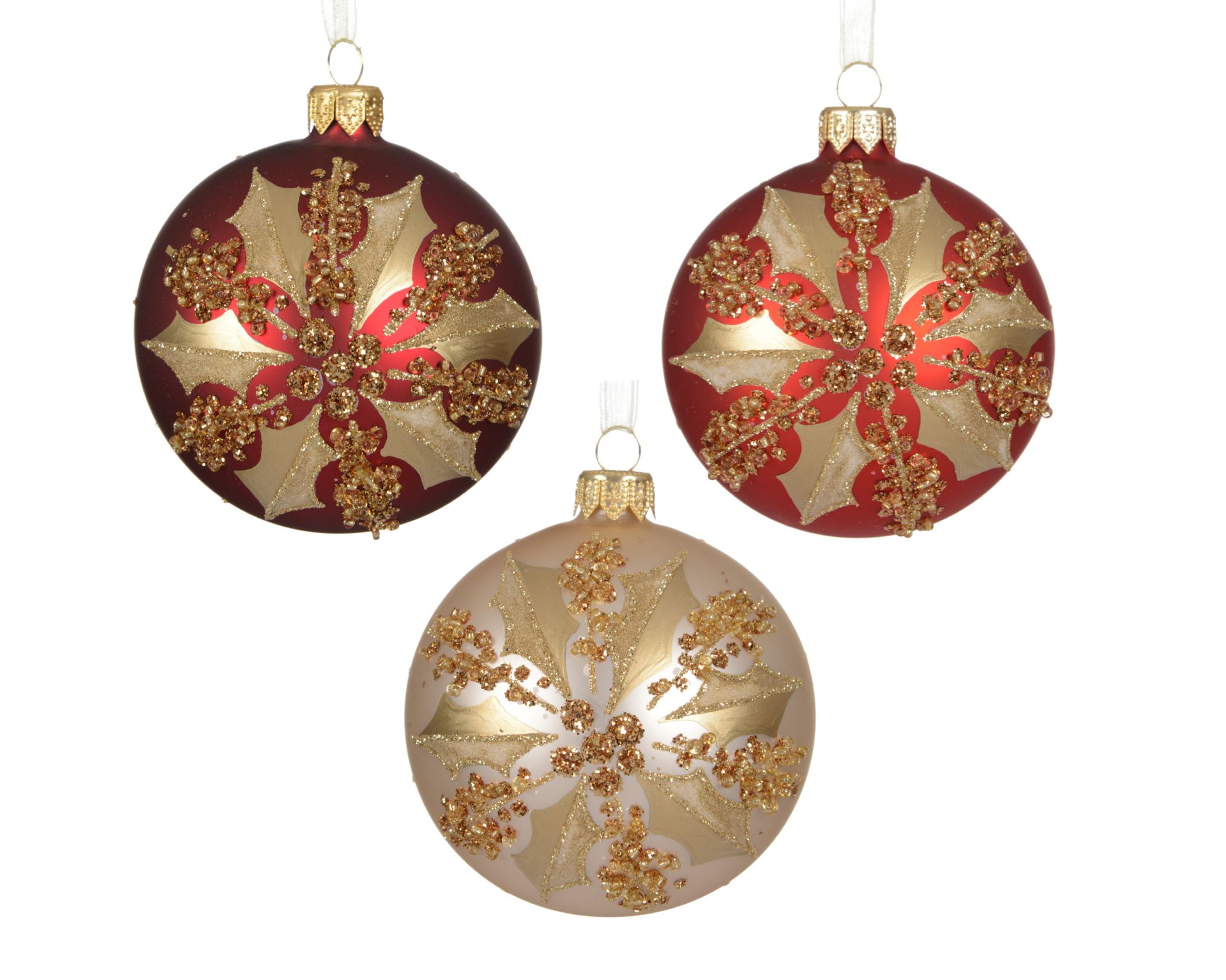 Kerstbal Glas 8cm met Gouden Hulst - Mat - assorti - prijs per stuk