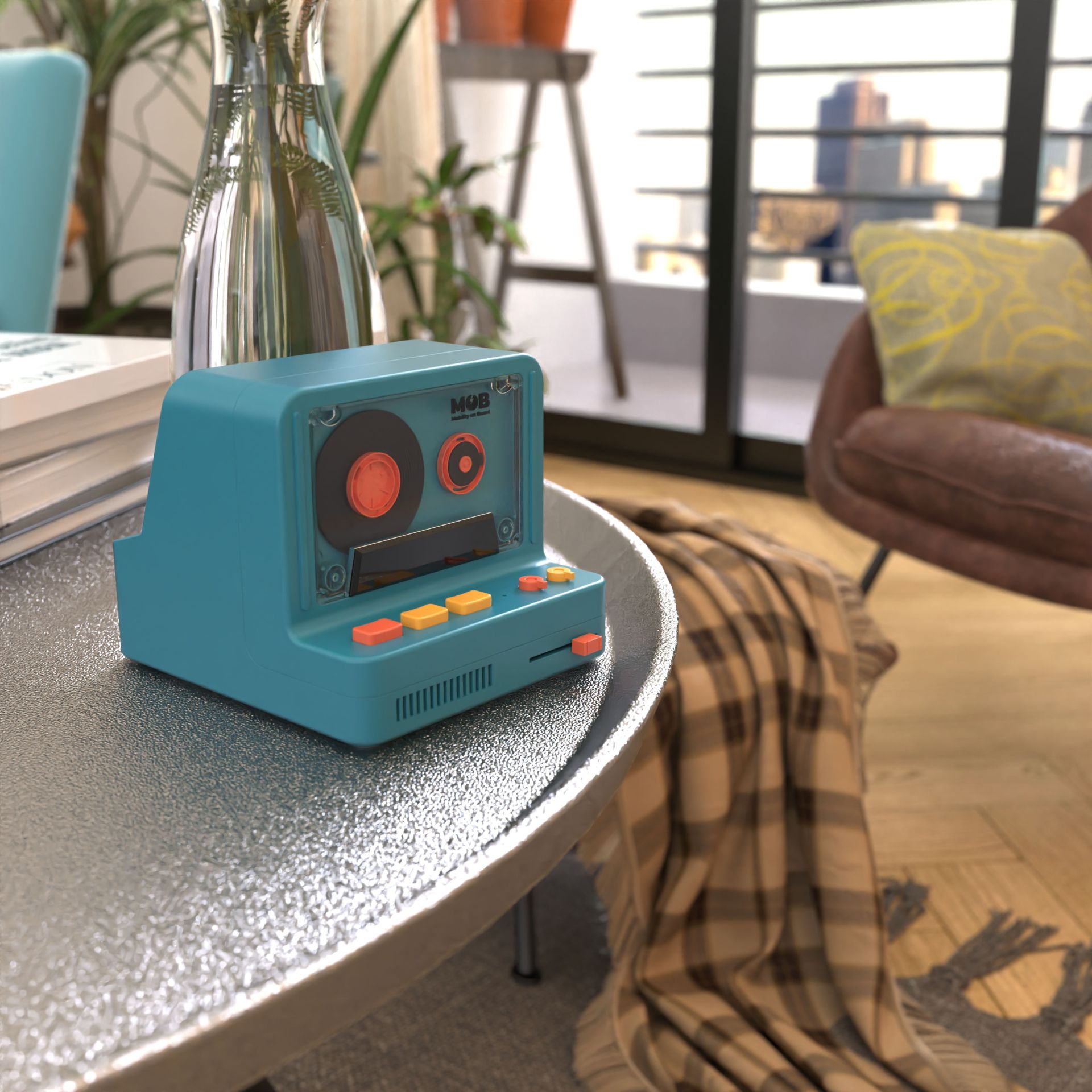 MOB Retro Bandrecorder Wekker Blauw met Luidspreker