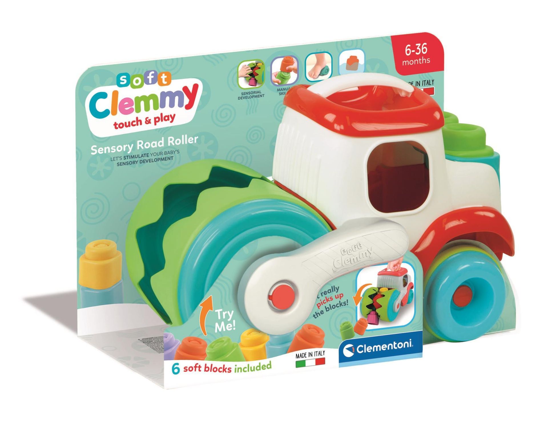 Baby Clementoni Pletwals die blokken opraapt met 8 Clemmy blokken