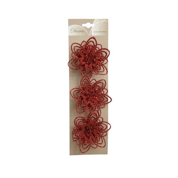 Bloem op Clip Kerstrood set 3 stuks 11x10 cm