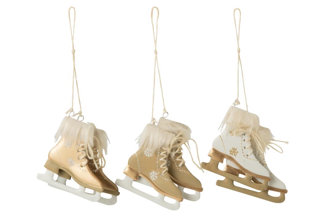 Boomhanger J-Line Schaatsen Wit/Beige 17x10 cm - Metaal - assorti - prijs per stuk
