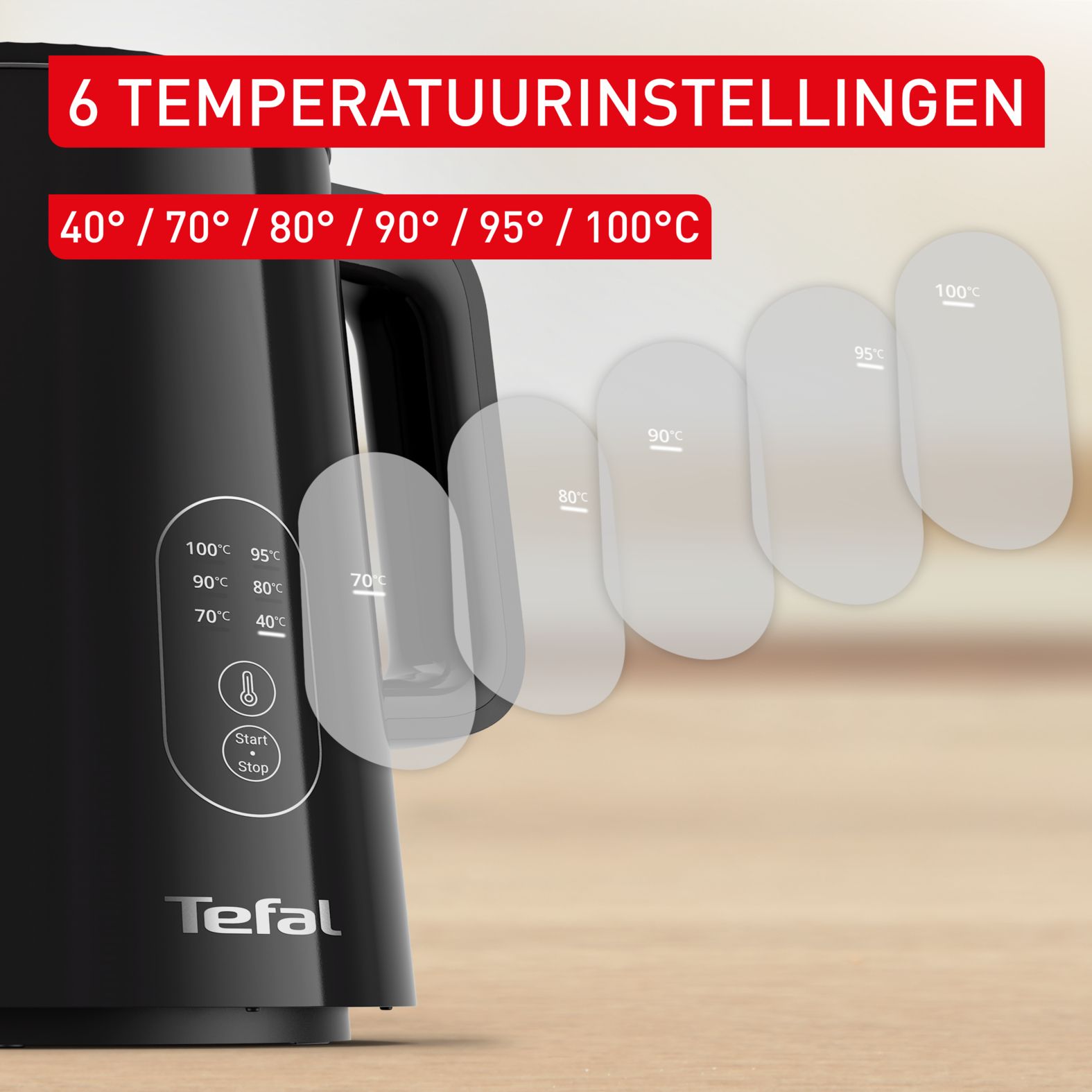 Tefal waterkoker KO6518E0 met Digitale Temperatuur Aanduiding, 1.5 L.