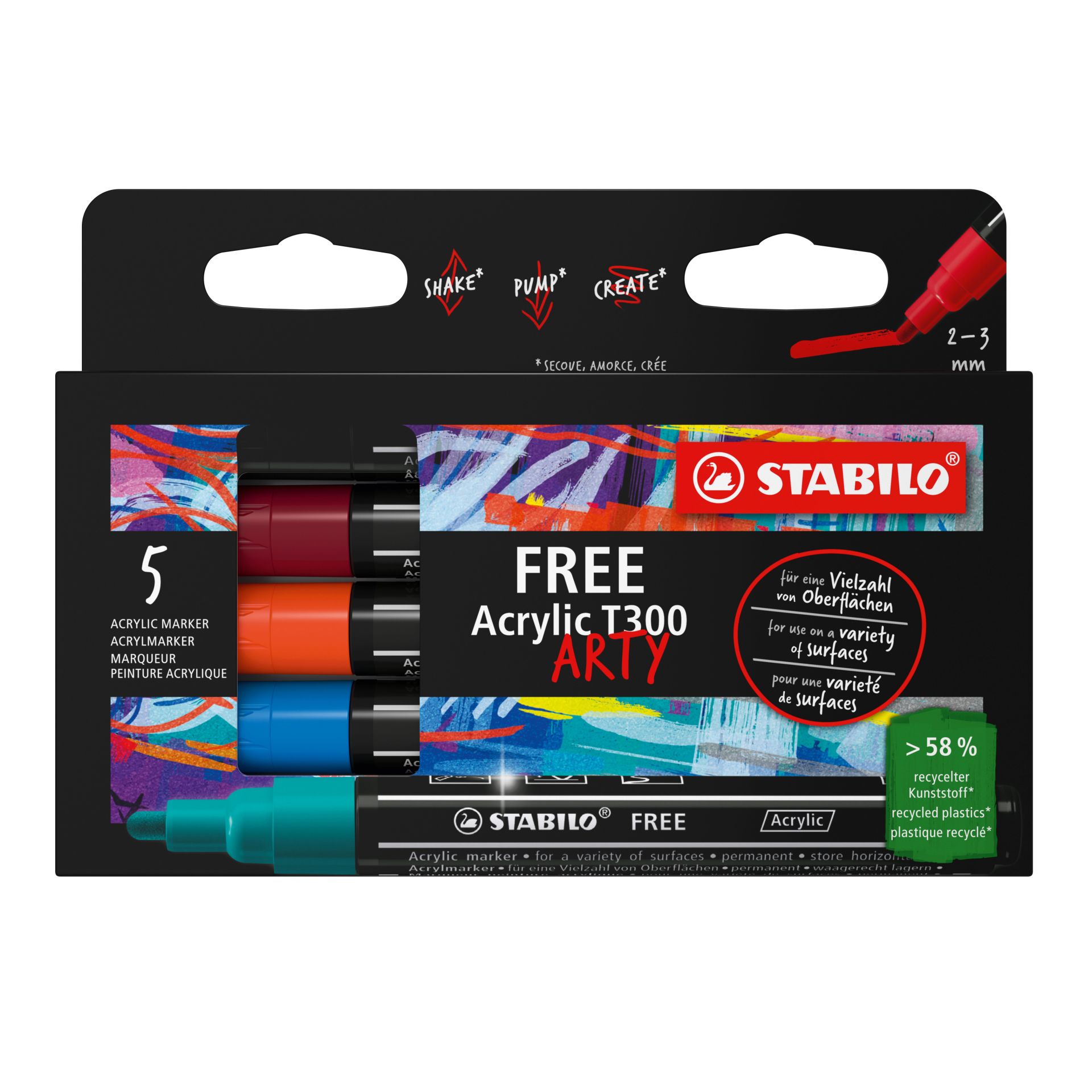 STABILO FREE Acryl Marker Arty T300 2-3 mm - 5 stuks