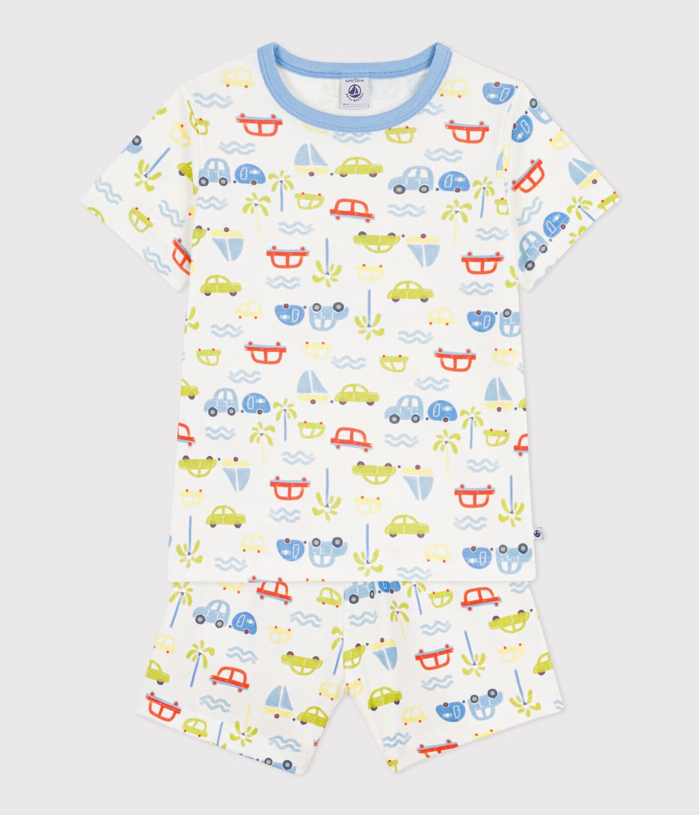 Petit Bateau Pyjama Kids Kort Autoprint Wit-Multicolor - 6 jaar