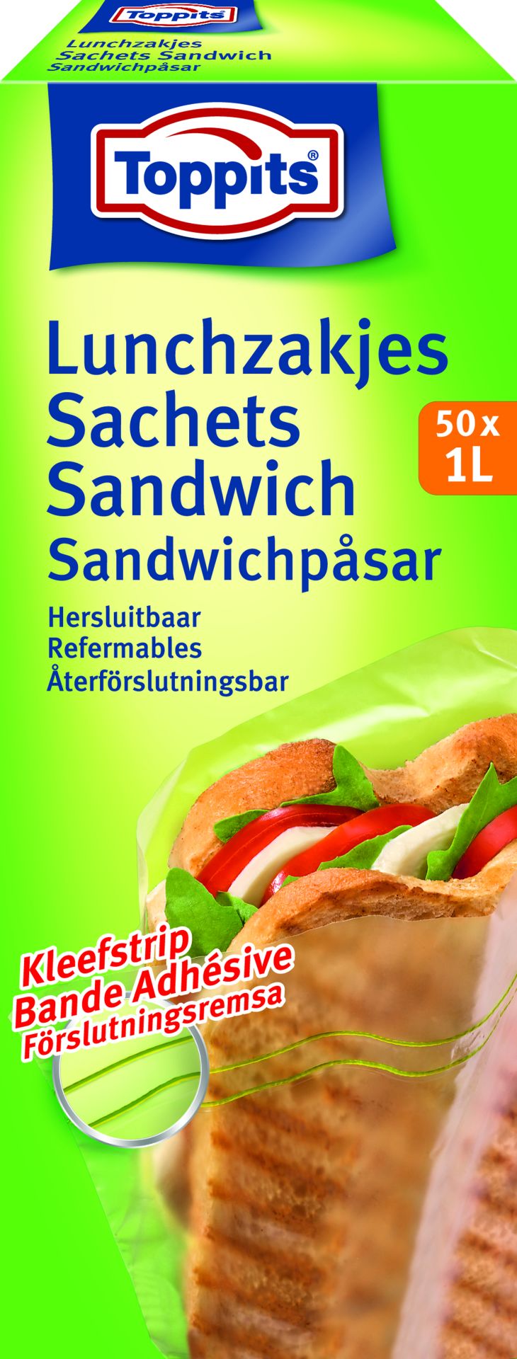 Toppits Lunchzakjes Hersluitbaar 1l - 50  stuks