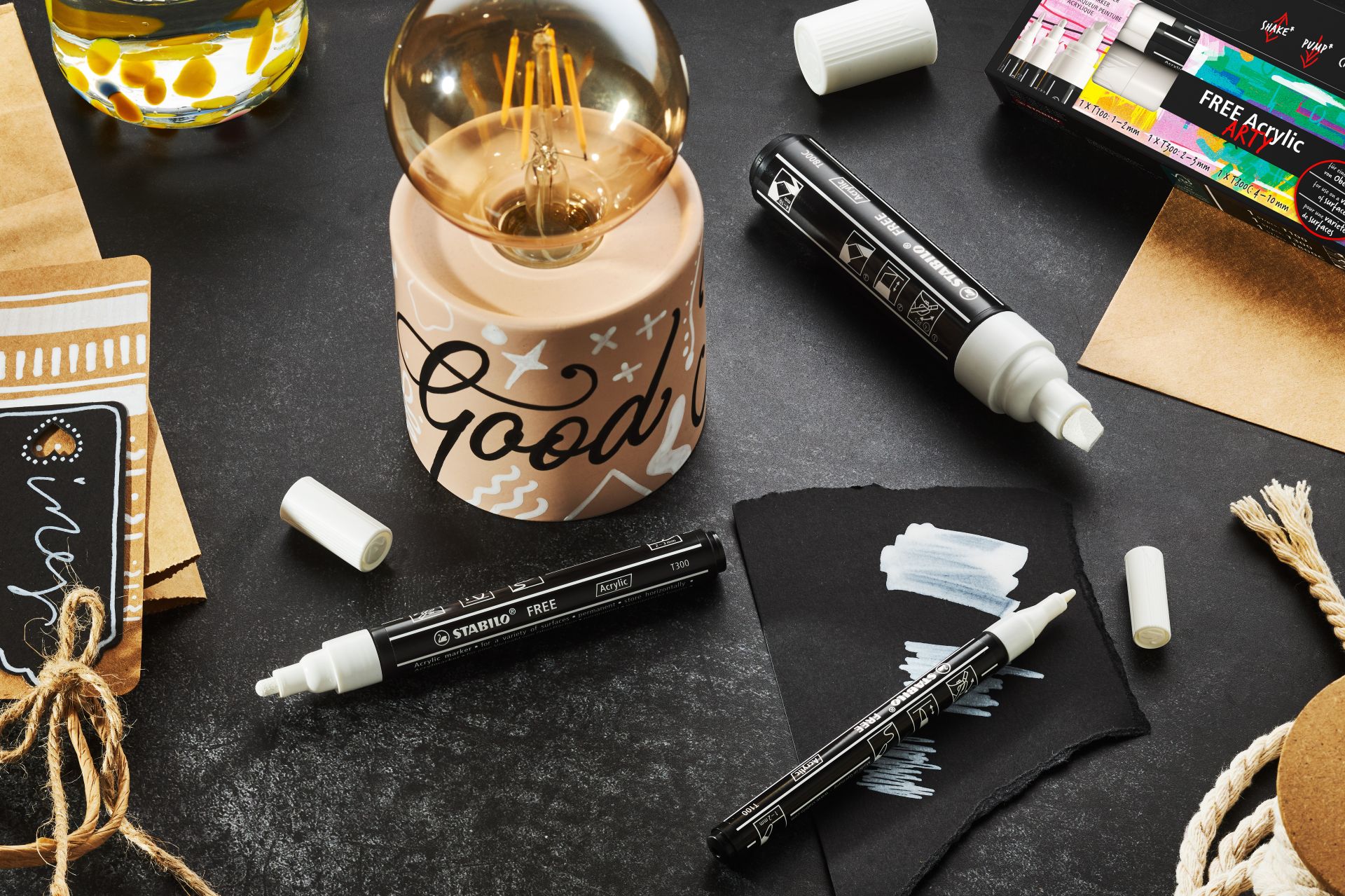 STABILO FREE Acryl Marker Arty T100-T300-T800 Wit 3 stuks
