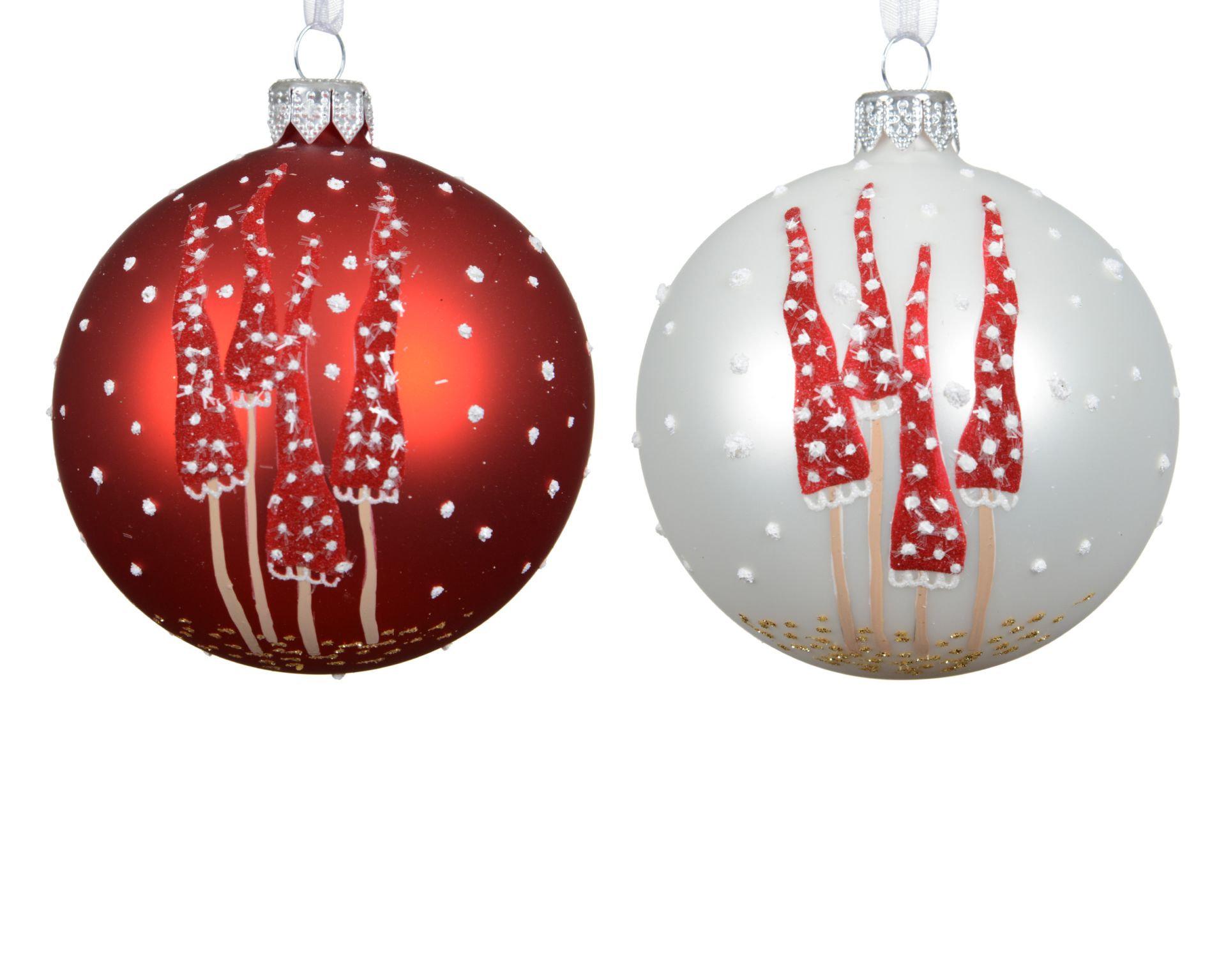 Kerstbal Glas 8cm met Paddenstoelen - assorti - prijs per stuk
