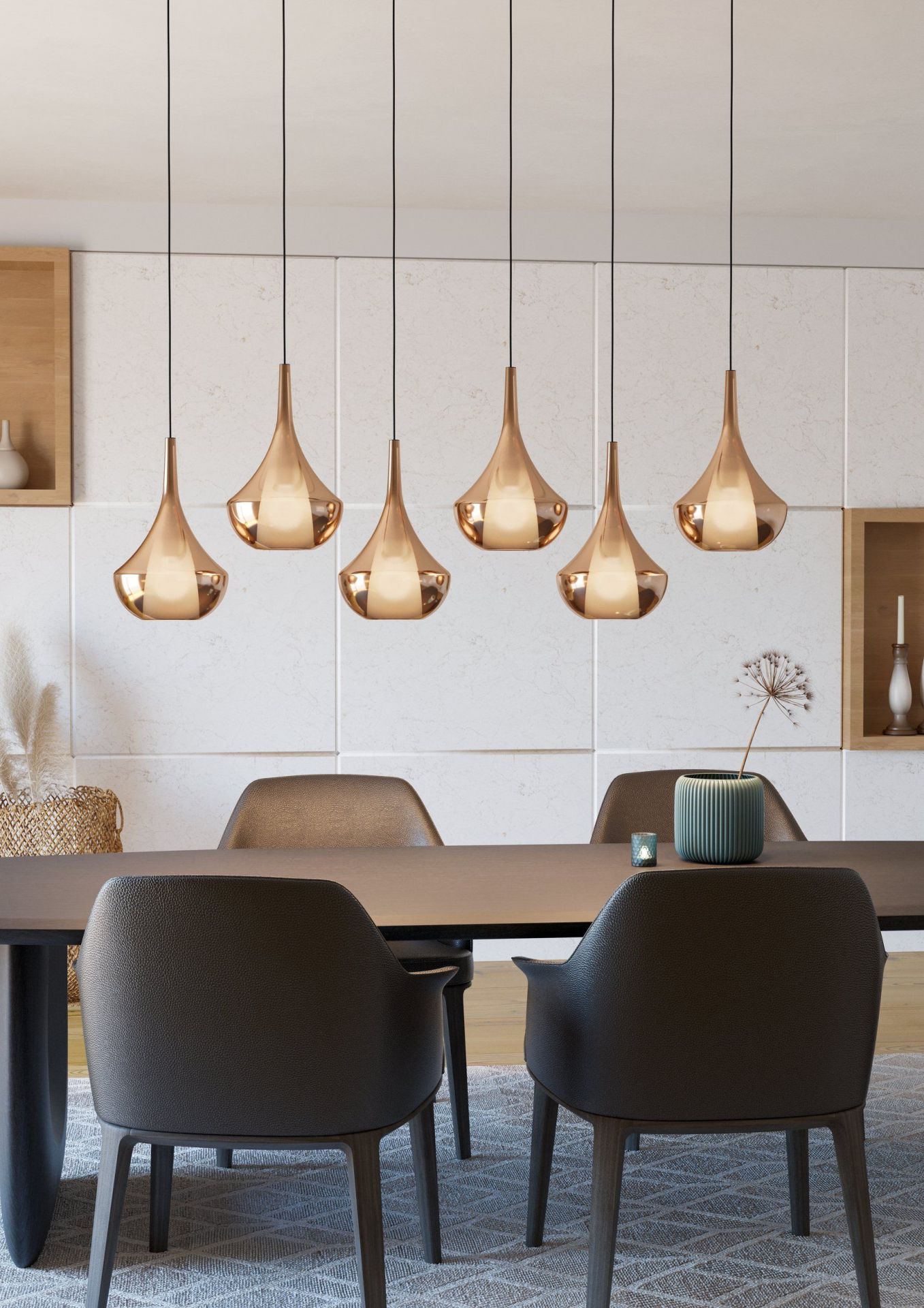 Eglo Almoster Hanglamp Koper/Opaal Glas 6x E27