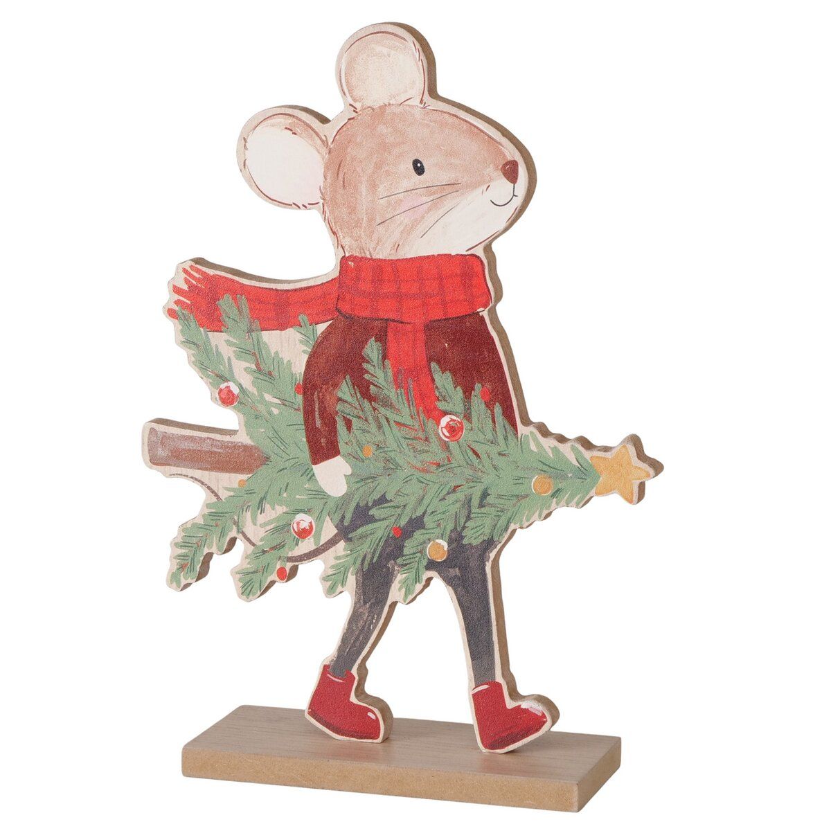 Boltze Home Muis Millie met Kerstboom - 15.5x5x22 cm