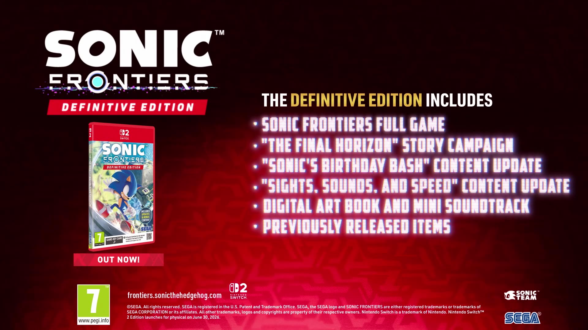 Nintendo Switch 2 Sonic Frontiers Definitive Edition