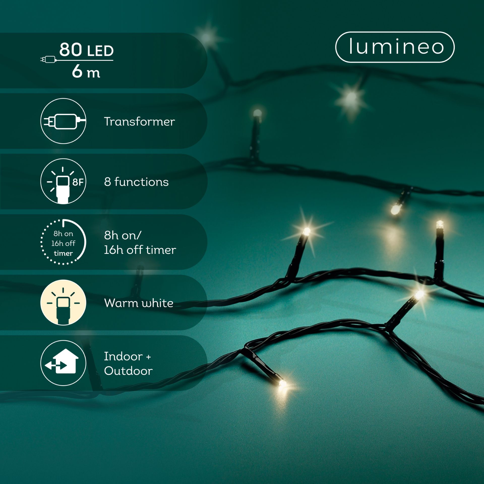 Kerstverlichting LED Basic Twinkle 6m - 80 leds - Black/Warm White - In/Outdoor