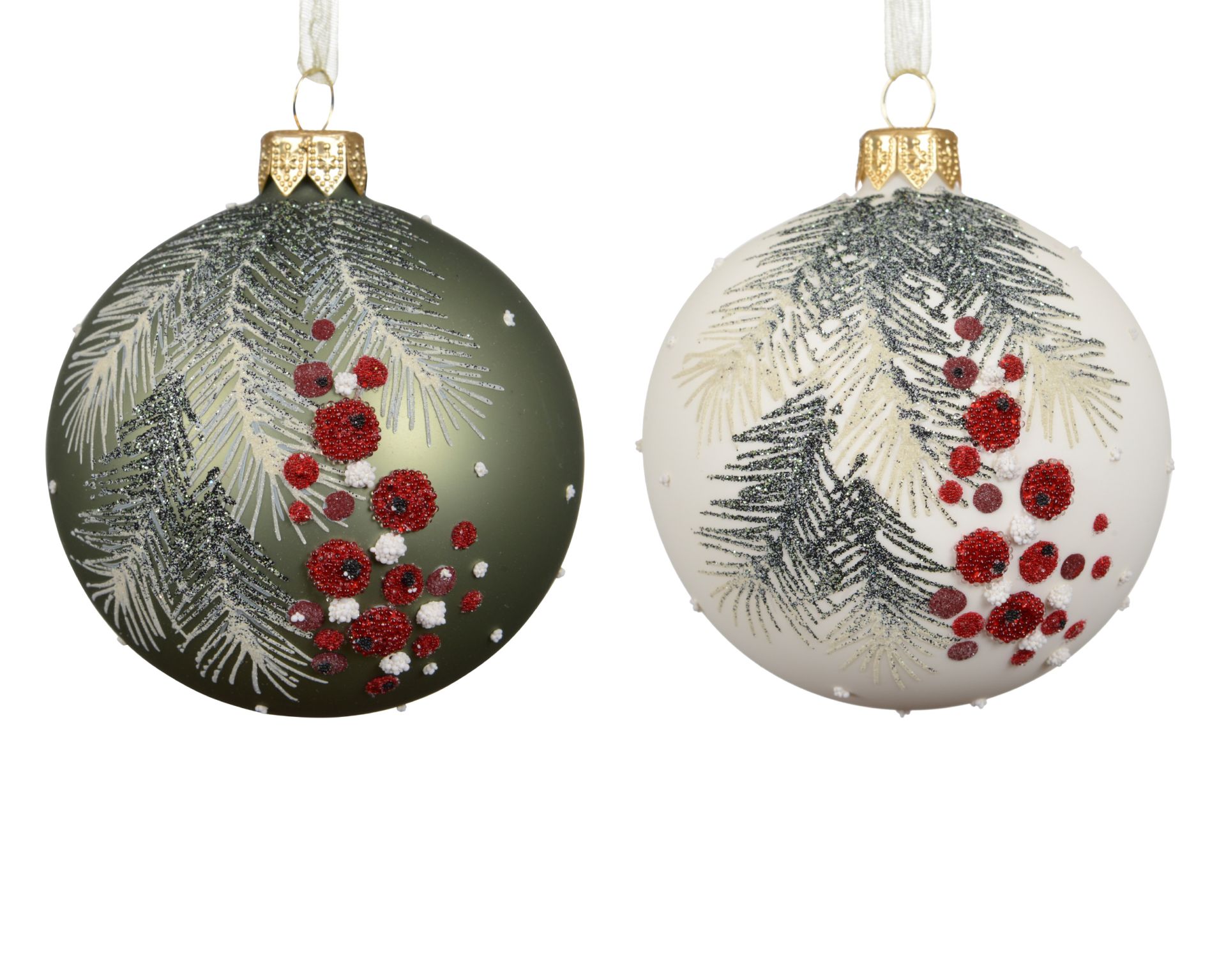 Kerstbal Glas 8cm met Takken - Mat - assorti - prijs per stuk